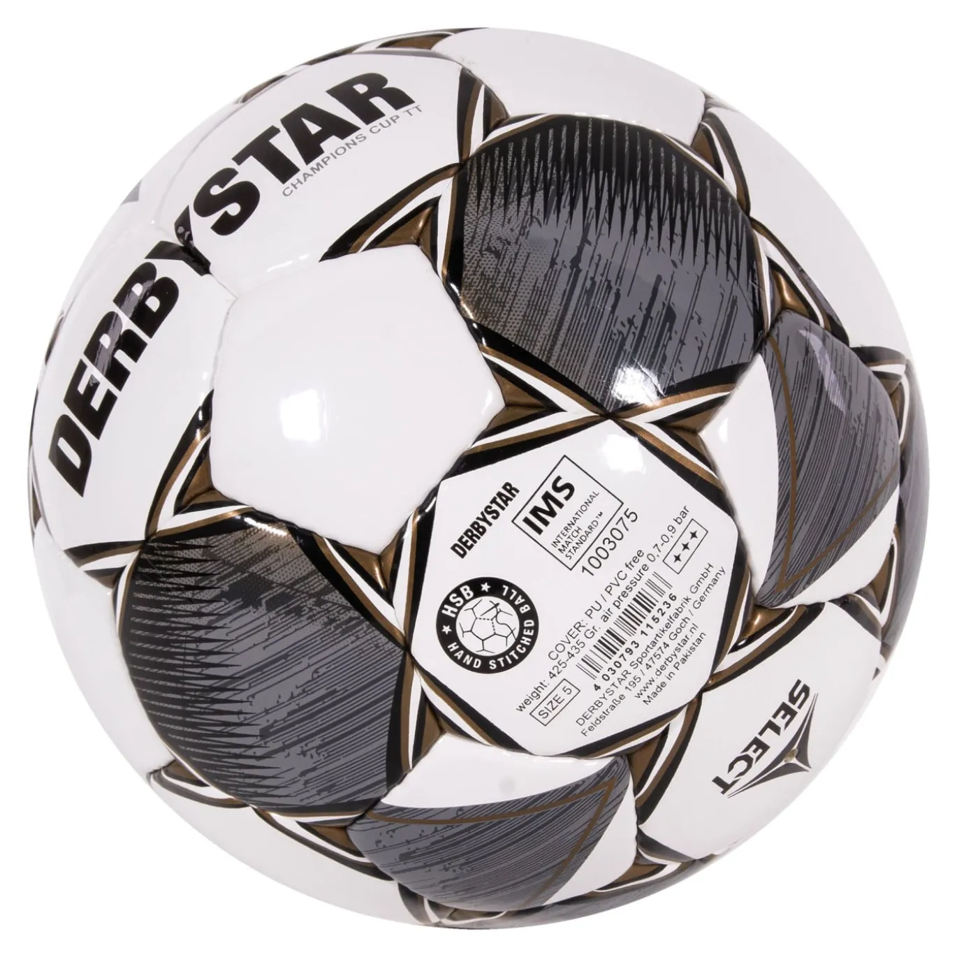Derbystar Champions Cup II Voetbal Maat 5 Wit Grijs Zwart