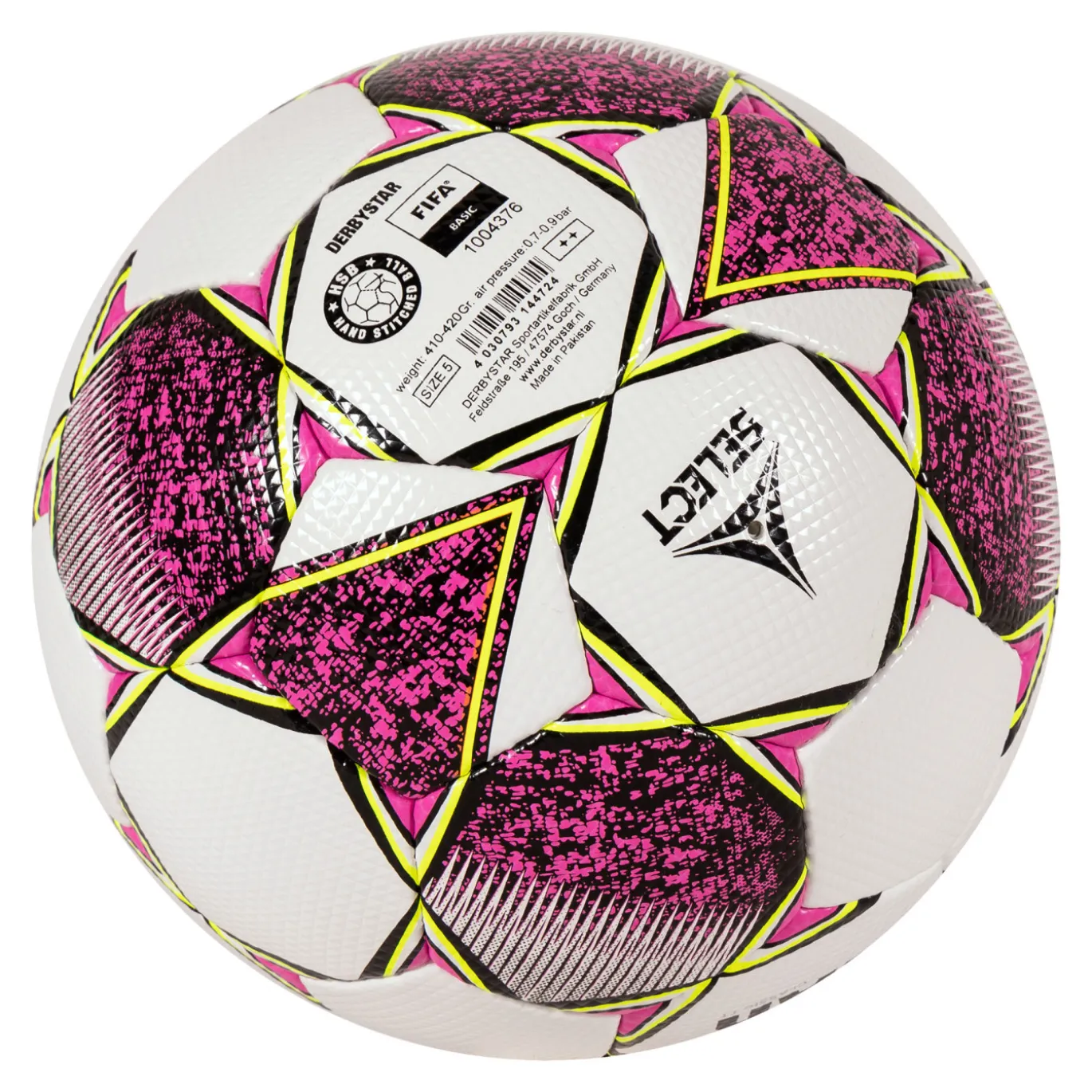 Derbystar Classic Energy TT II Voetbal 4 x 3 Vlakken Maat 5 Wit Roze Geel