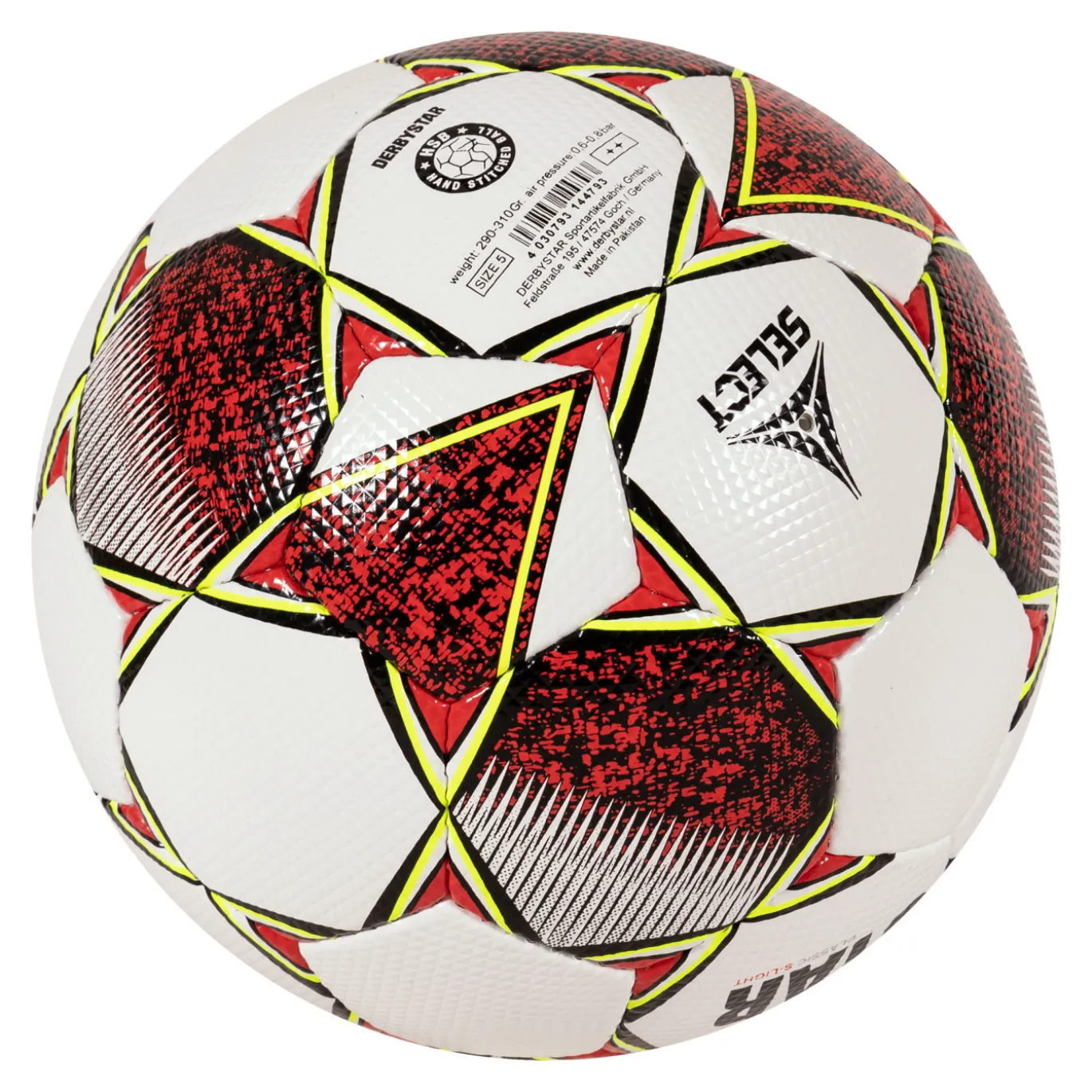 Derbystar Classic S-Light II Voetbal 4 x 3 Vlakken Maat 3 Wit Rood Geel