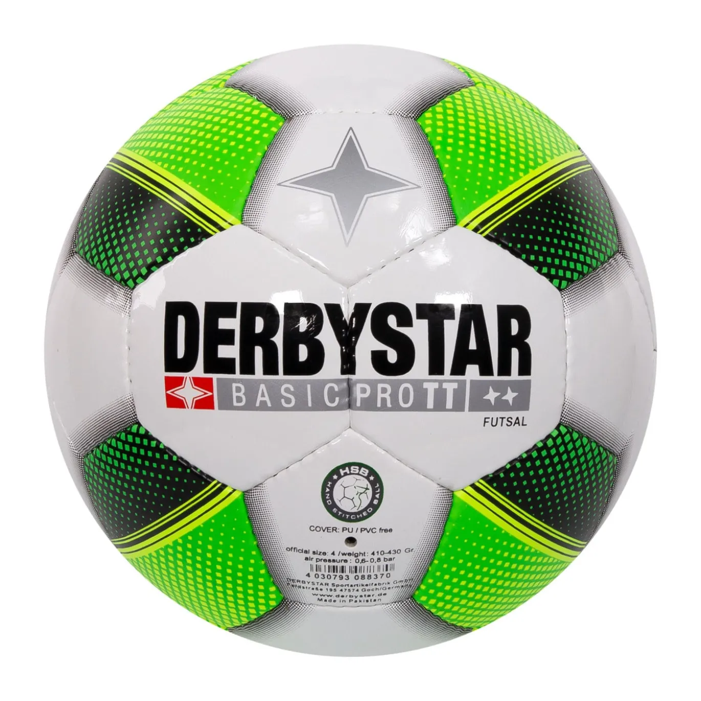 Derbystar Futsal Basic Pro TT Zaalvoetbal Maat 4 Wit Groen Zwart