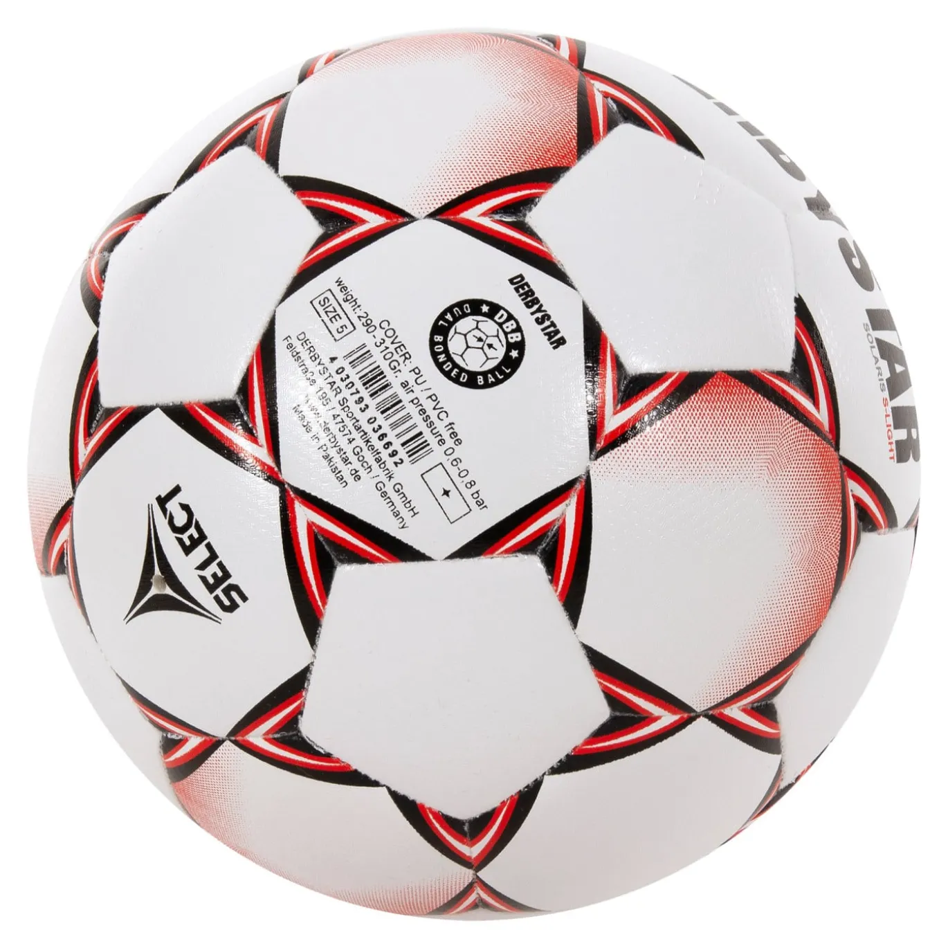Derbystar Solaris Super Light Voetbal Maat 5 Wit Rood Zwart