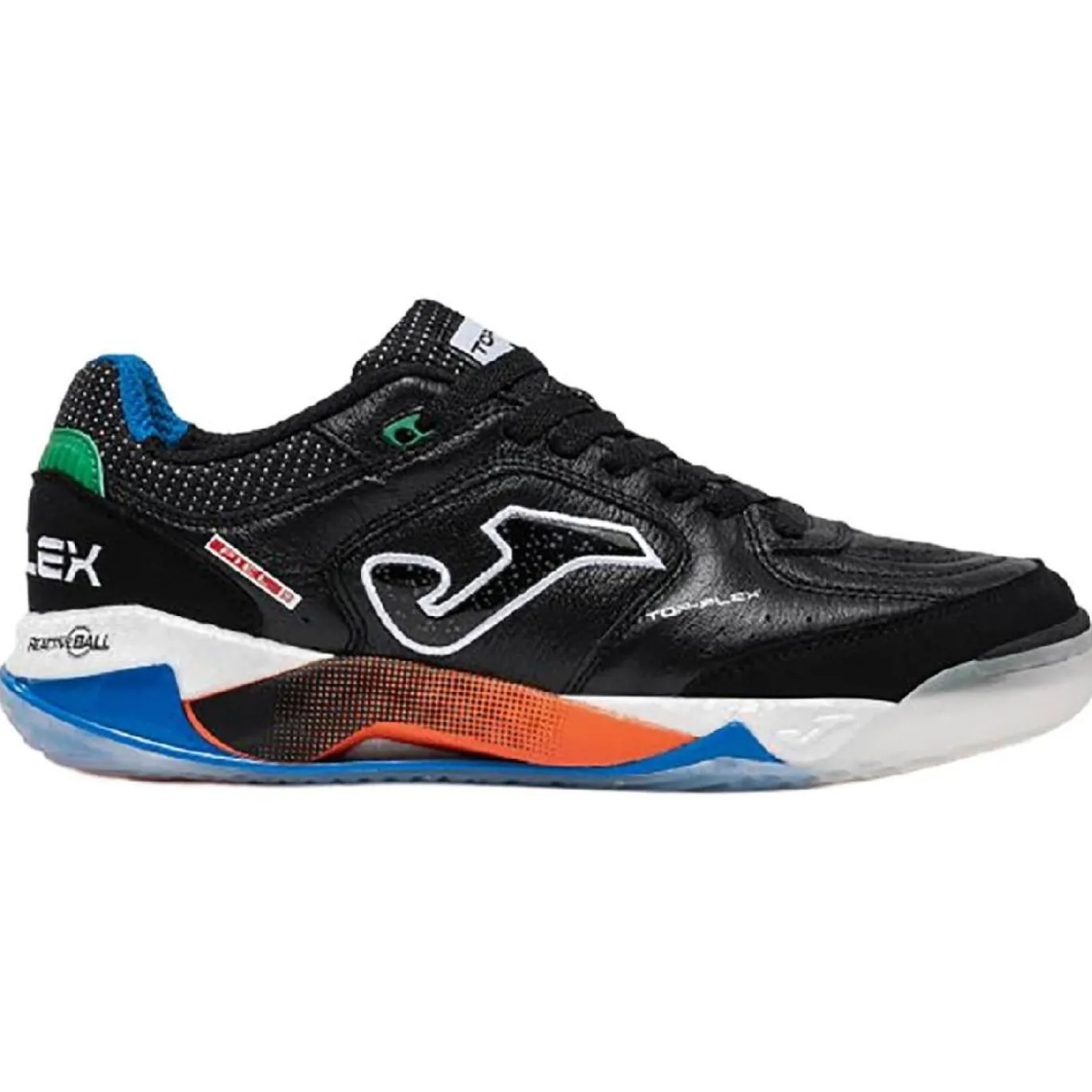 Joma Top Flex Plus Zaalvoetbalschoenen (IN) Zwart Wit Groen Oranje Blauw