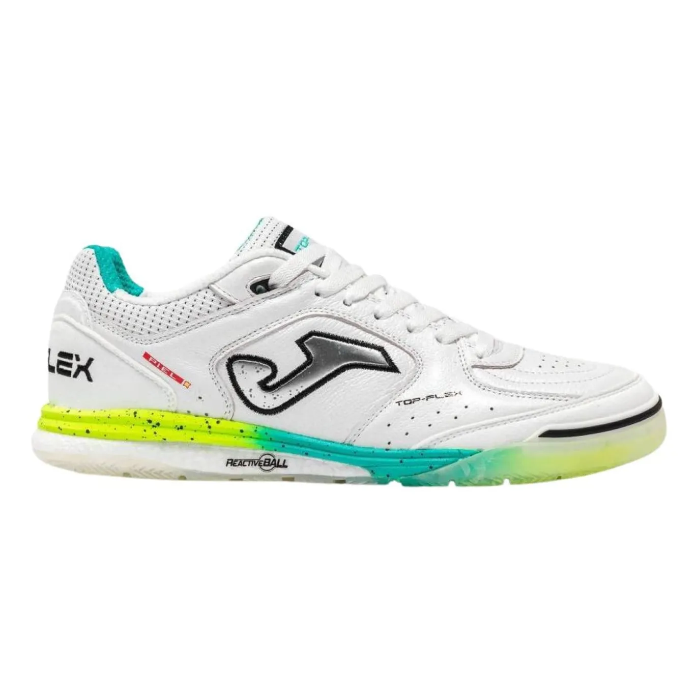 Joma Top Flex Rebound Zaalvoetbalschoenen (IN) Wit Zilvergrijs Turquoise Felgeel