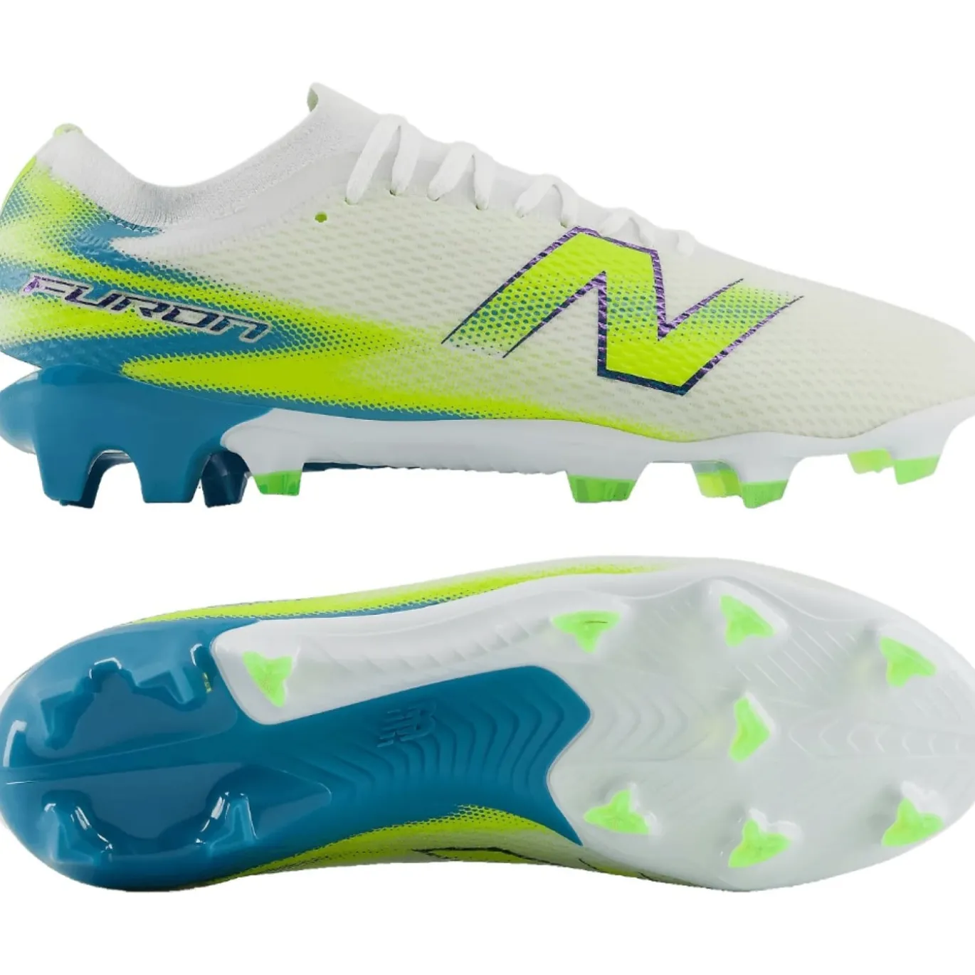 New Balance Furon V9 Team Gras Voetbalschoenen (FG) Wit Geel Blauw