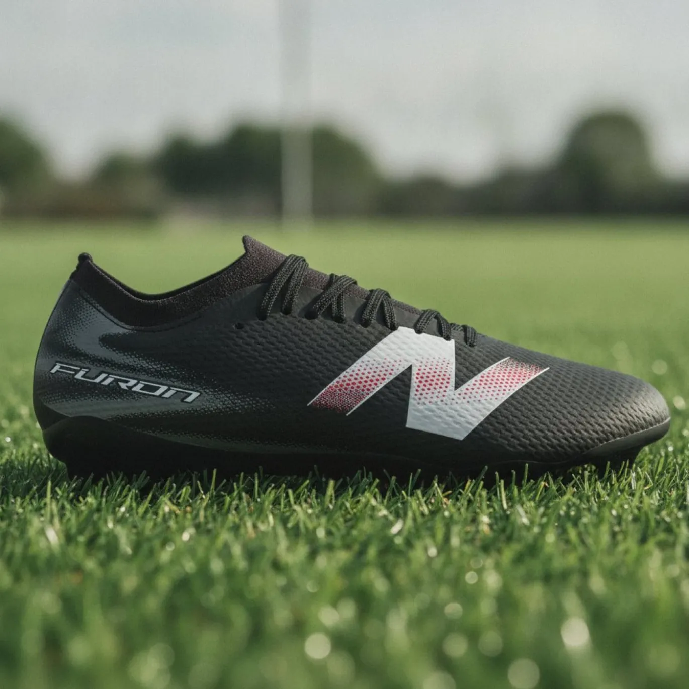 New Balance Furon V9 Team Gras Voetbalschoenen (FG) Zwart Wit Rood