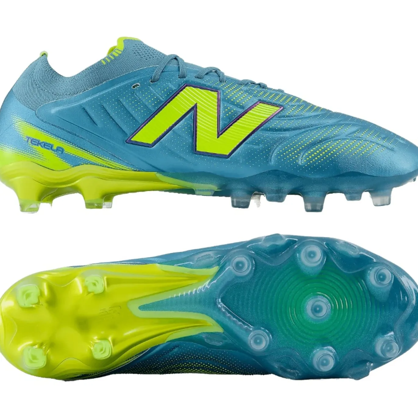New Balance Tekela V5 Elite Low Gras Voetbalschoenen (FG) Metallic Blue Geel