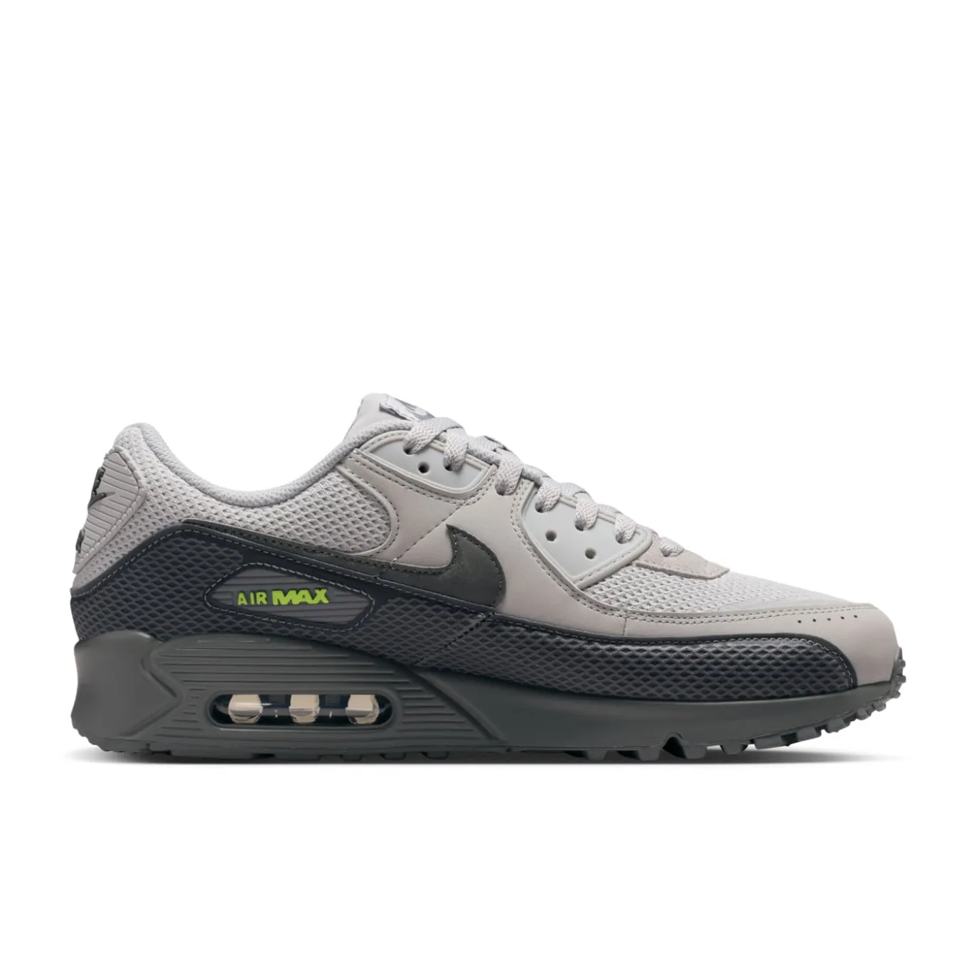 Nike Air Max 90 Premium Sneakers Beige Zwart Donkergrijs Neongroen