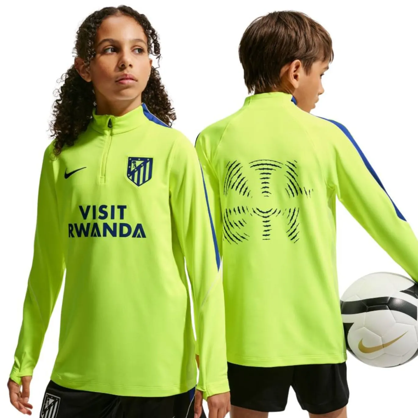 Nike Atletico Madrid Strike Trainingspak 1/4-Zip 2026-2027 Kids Neongroen Zwart Donkerblauw Wit