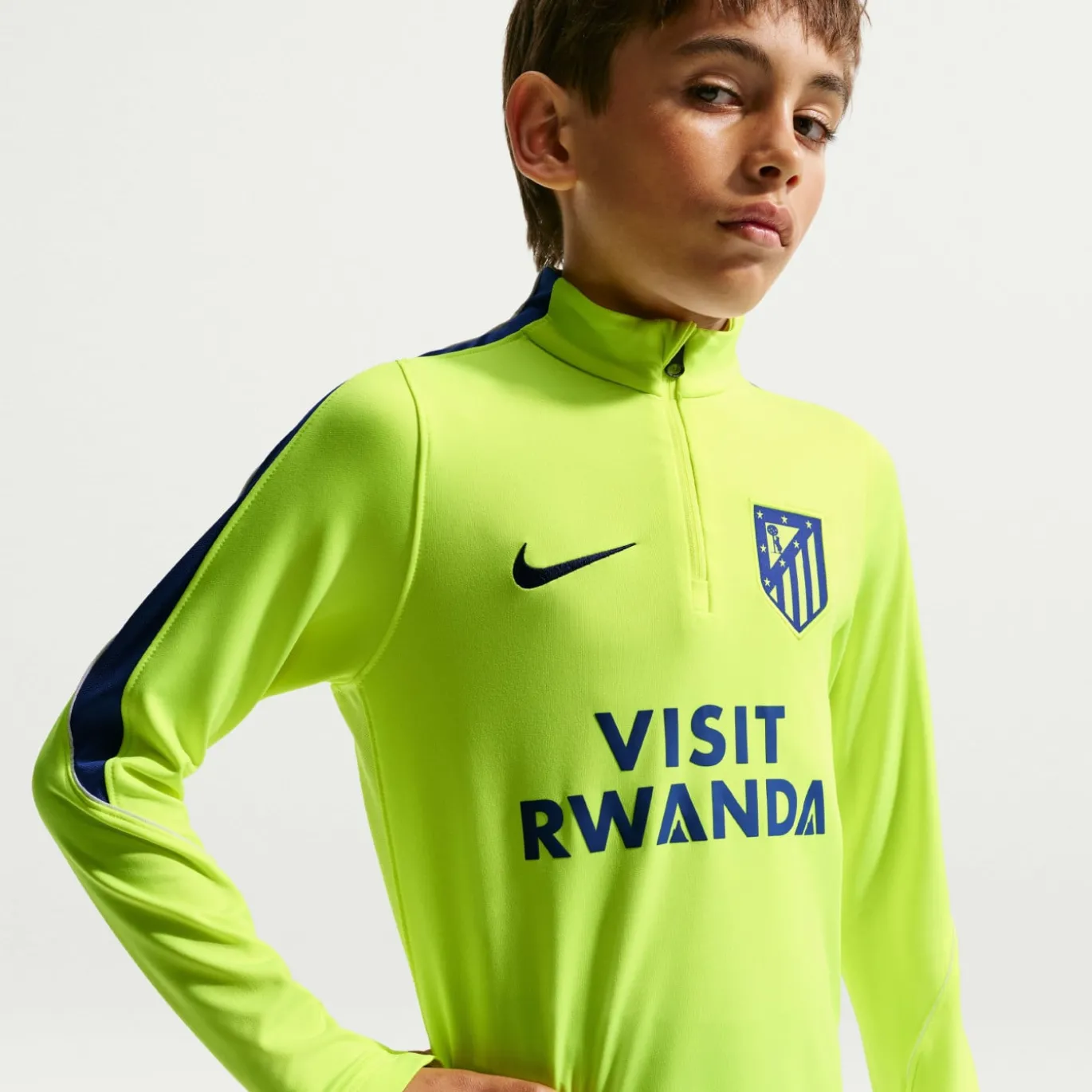 Nike Atletico Madrid Strike Trainingspak 1/4-Zip 2026-2027 Kids Neongroen Zwart Donkerblauw Wit