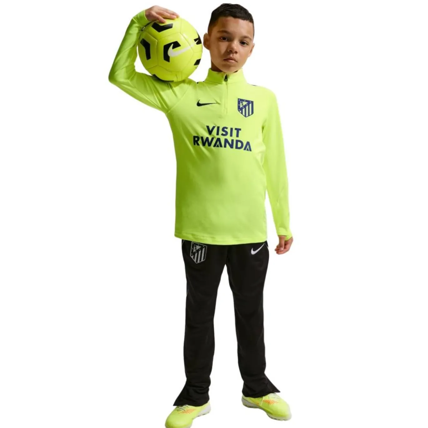 Nike Atletico Madrid Strike Trainingspak 1/4-Zip 2026-2027 Kids Neongroen Zwart Donkerblauw Wit