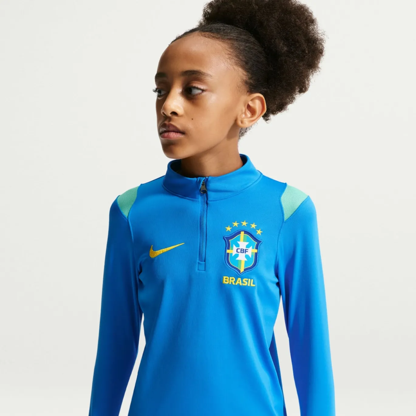 Nike Brazilië Academy Pro Trainingstrui 1/4-Zip 2026-2028 Kids Blauw Geel Mintgroen