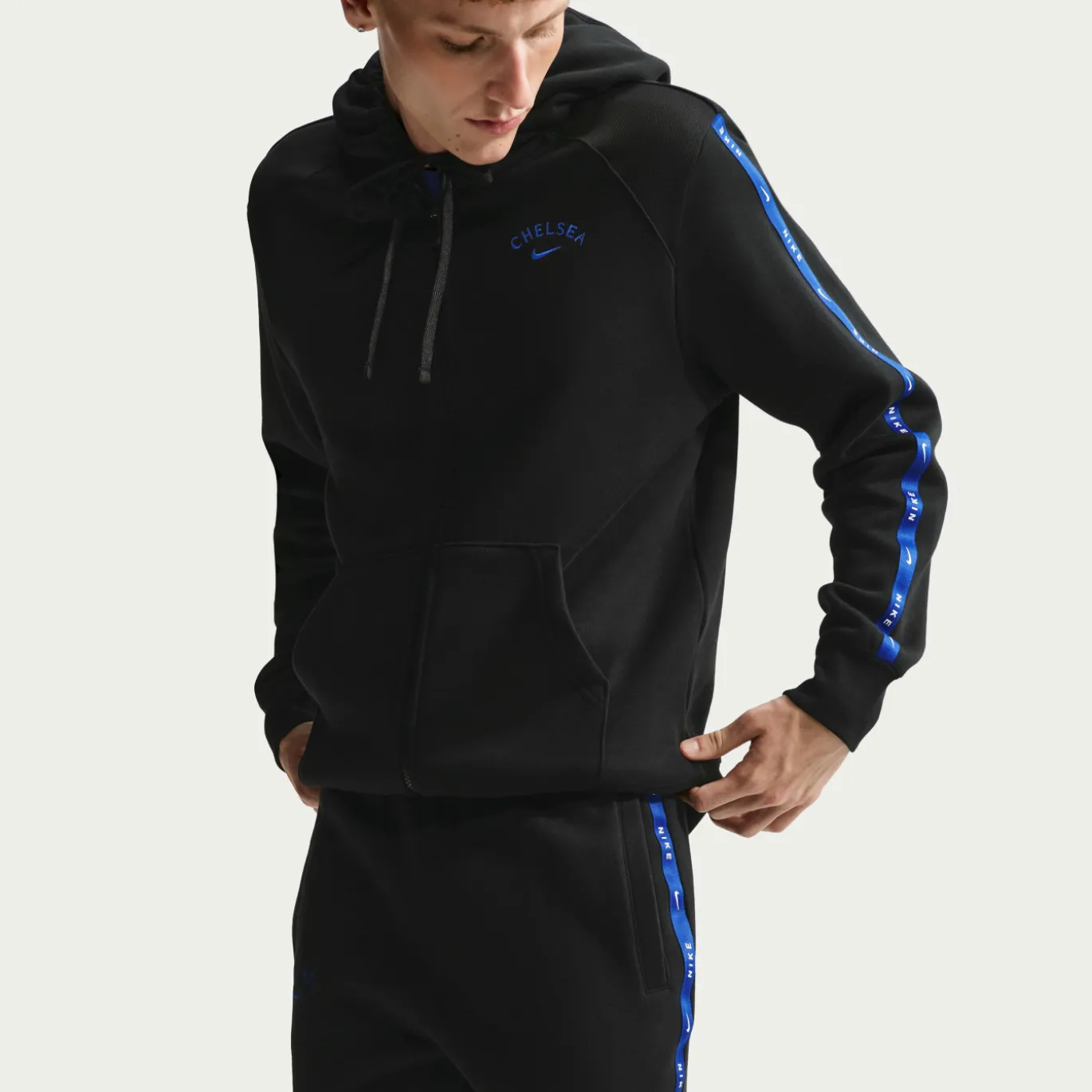 Nike Chelsea City Side Fleece Trainingspak Hooded 2026-2027 Zwart Donkerblauw