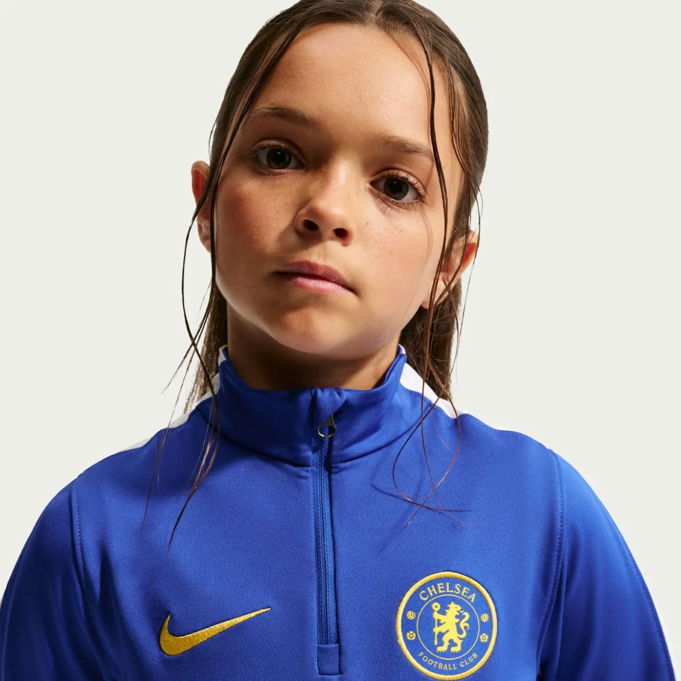 Nike Chelsea Strike Trainingspak 1/4-Zip 2026-2027 Kids Blauw Donkerblauw Goudgeel Wit