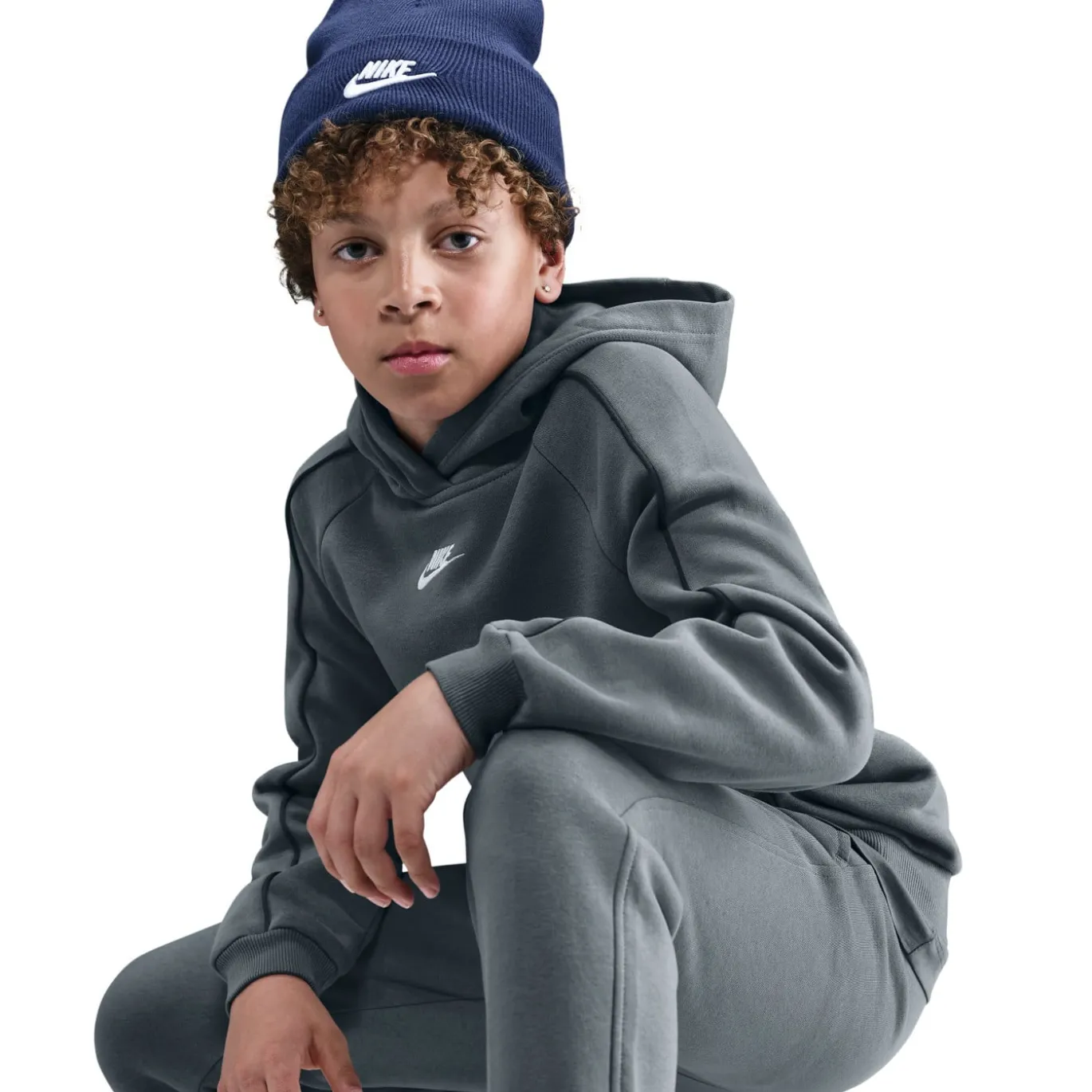 Nike Club Fleece Sportswear Trainingspak Hooded Kids Donkergrijs Wit