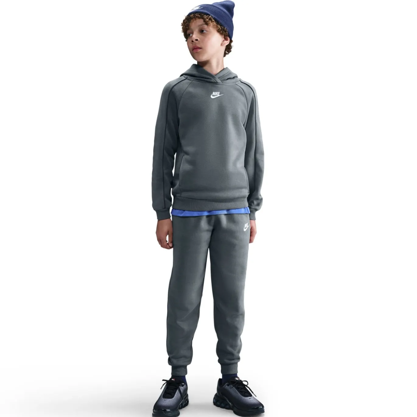Nike Club Fleece Sportswear Trainingspak Hooded Kids Donkergrijs Wit