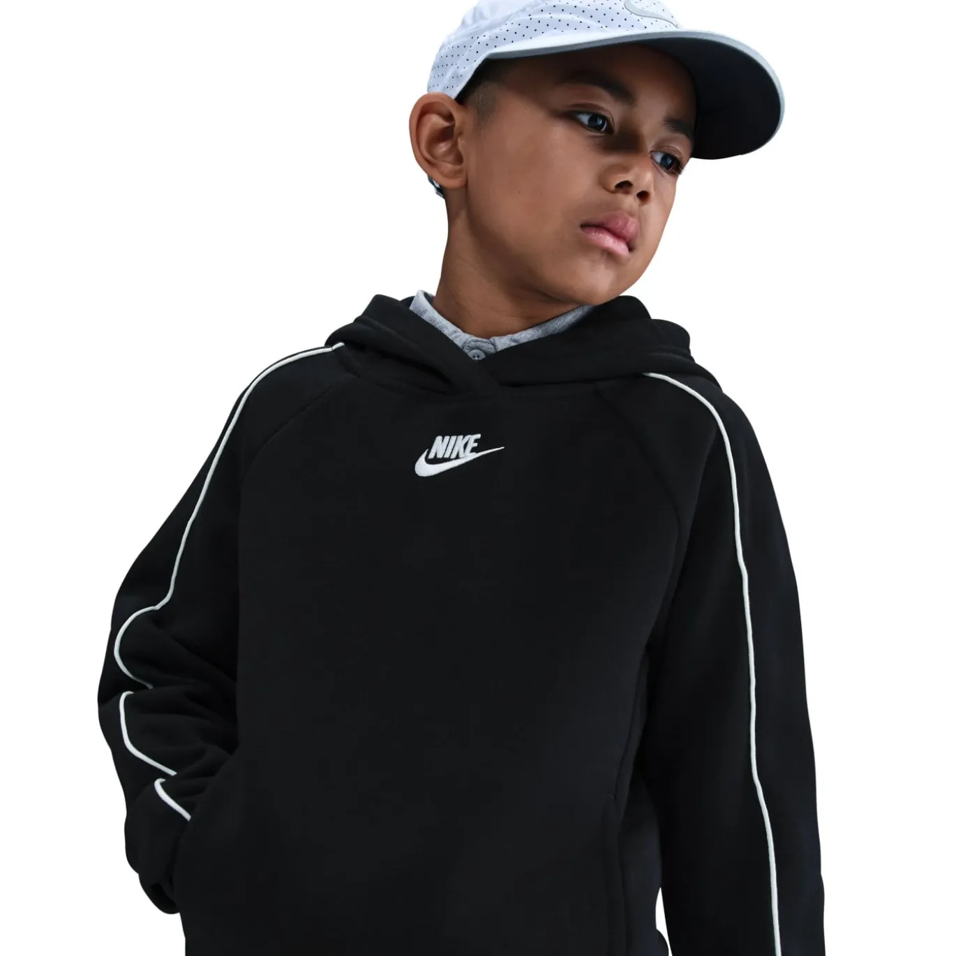 Nike Club Fleece Sportswear Trainingspak Hooded Kids Zwart Wit