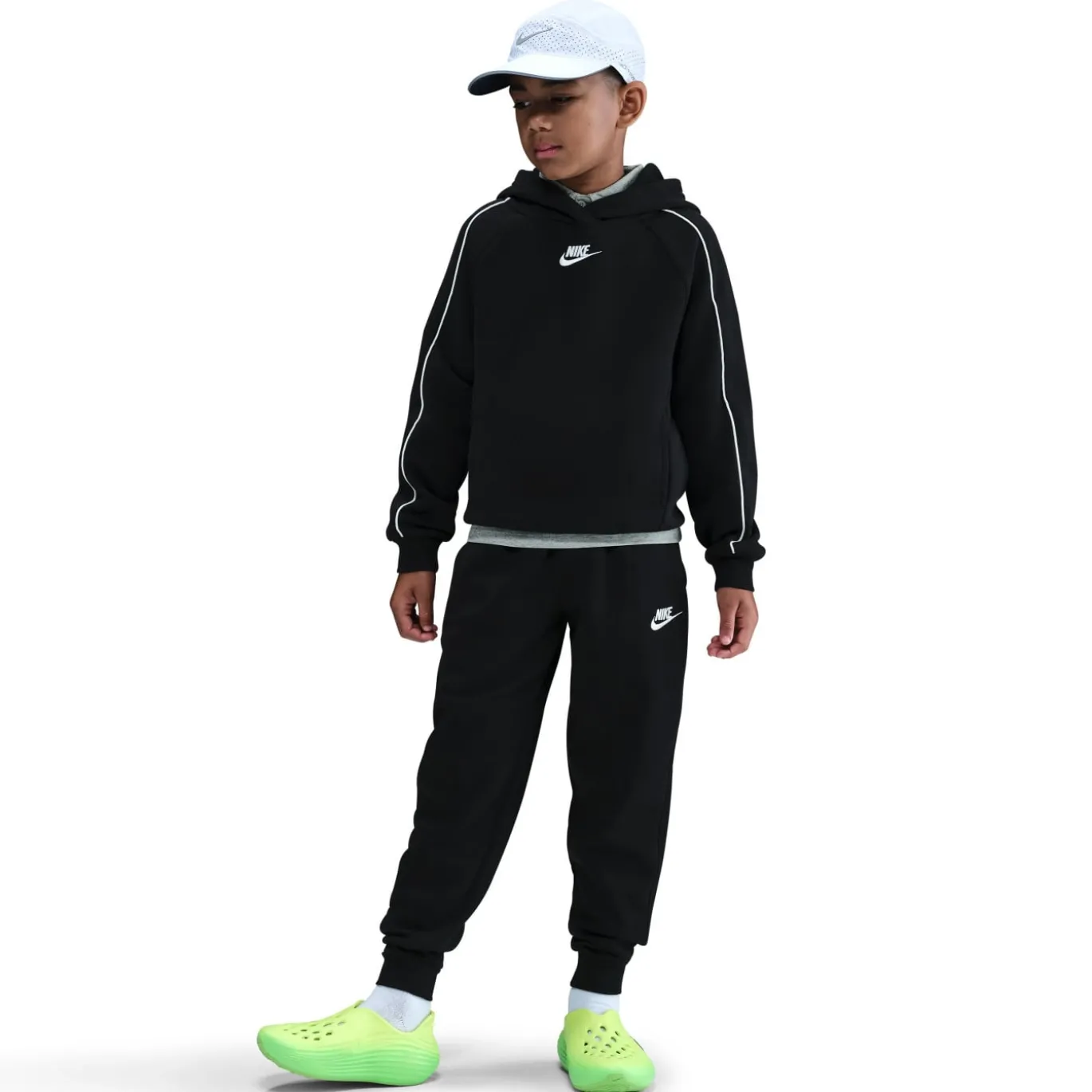 Nike Club Fleece Sportswear Trainingspak Hooded Kids Zwart Wit