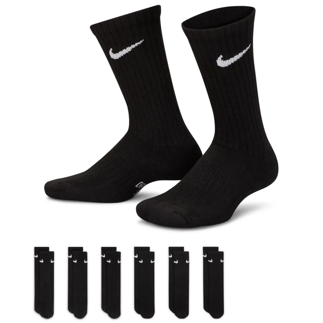 Nike Everyday Crew Sokken 6-Pack Kids Zwart Wit