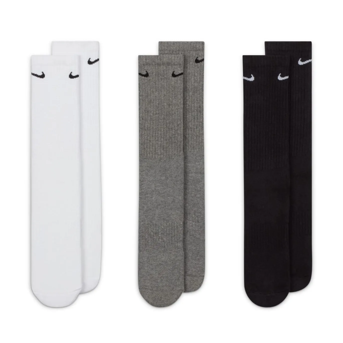 Nike Everyday Cushioned Crew Sportsokken 3-Pack Wit Grijs Zwart
