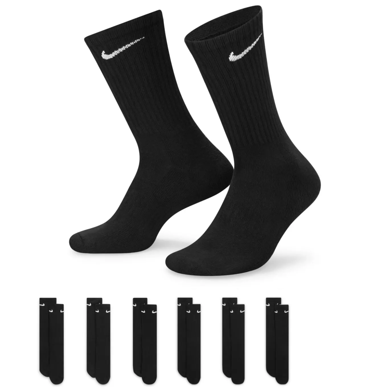 Nike Everyday Cushioned Crew Sportsokken 6-Pack Zwart Wit