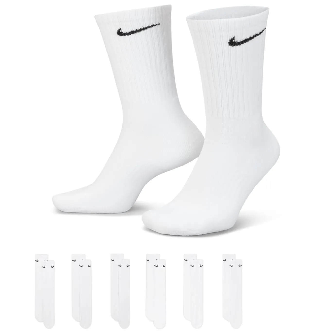 Nike Everyday Cushioned Crew Sportsokken 6-Pack Wit Zwart