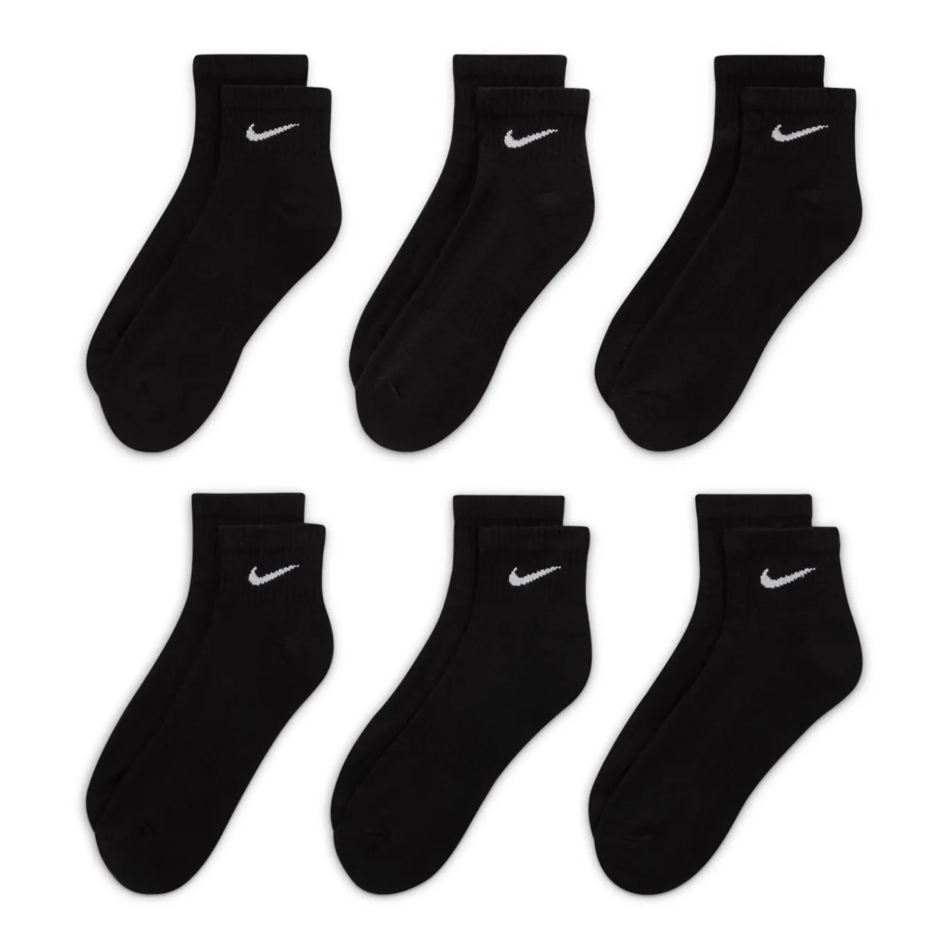 Nike Everyday Cushioned Enkelsokken 6-Pack Zwart Wit