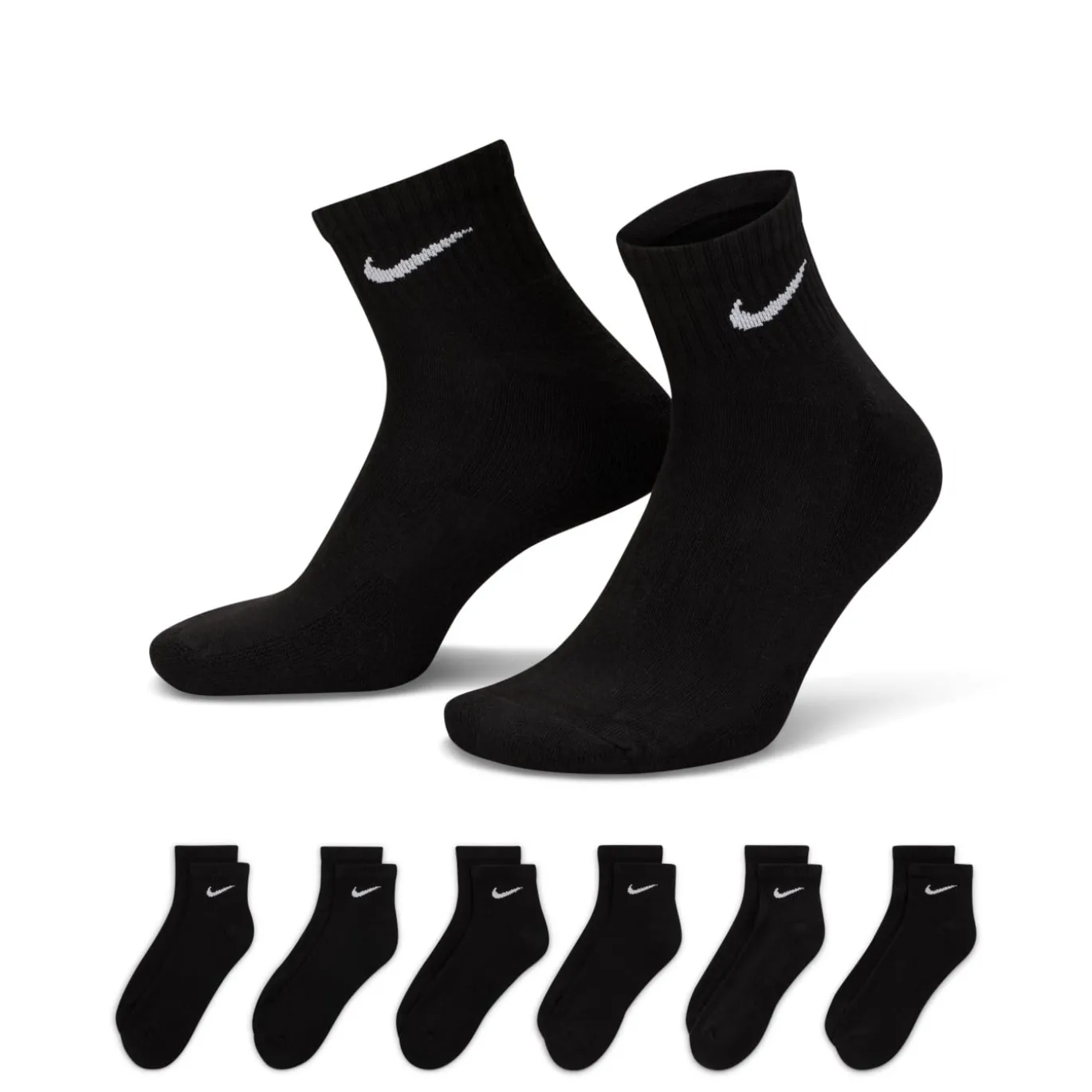 Nike Everyday Cushioned Enkelsokken 6-Pack Zwart Wit