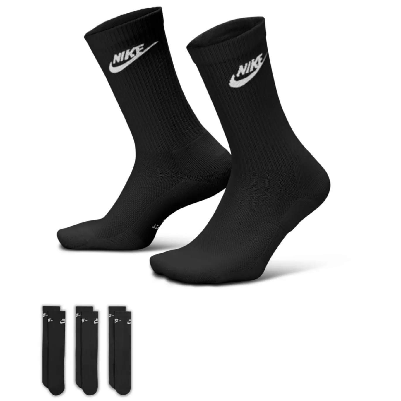 Nike Everyday Elevated Crew Sokken 3-Pack Zwart Wit