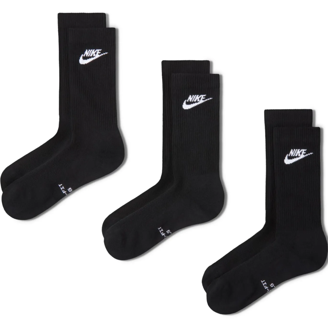 Nike Everyday Elevated Crew Sokken 3-Pack Zwart Wit