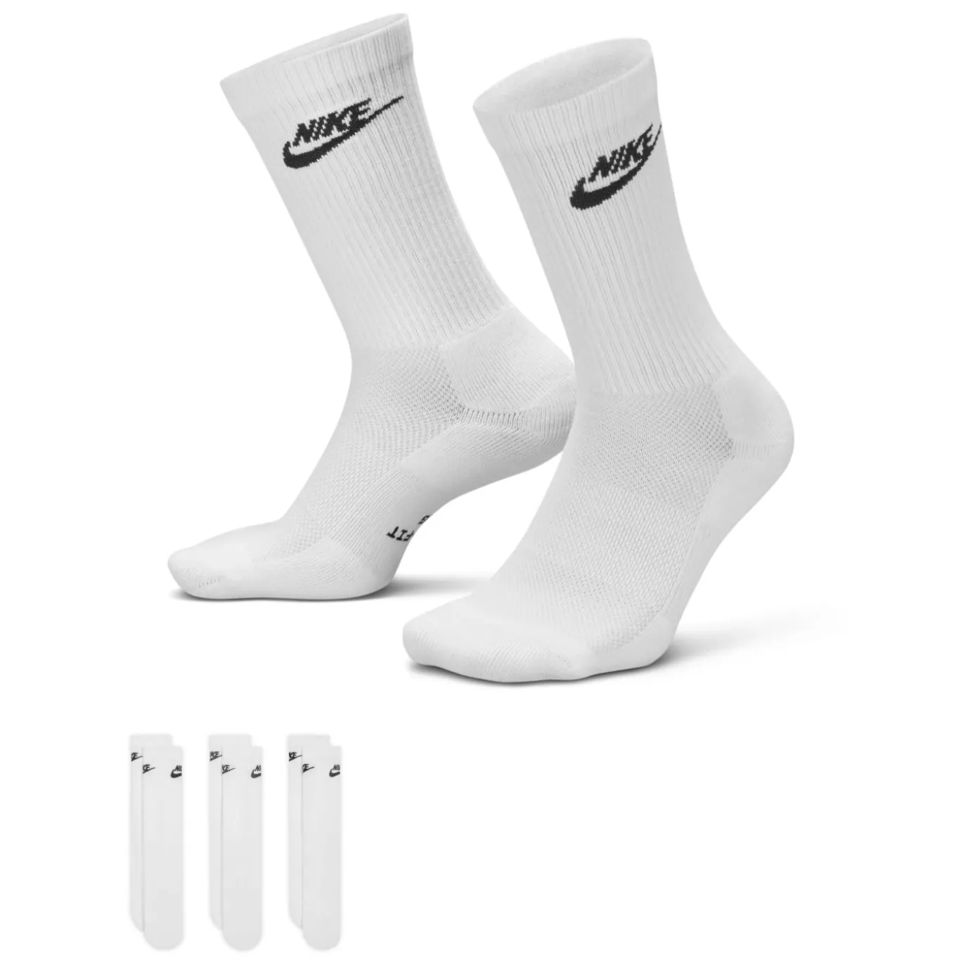 Nike Everyday Elevated Crew Sokken 3-Pack Wit Zwart