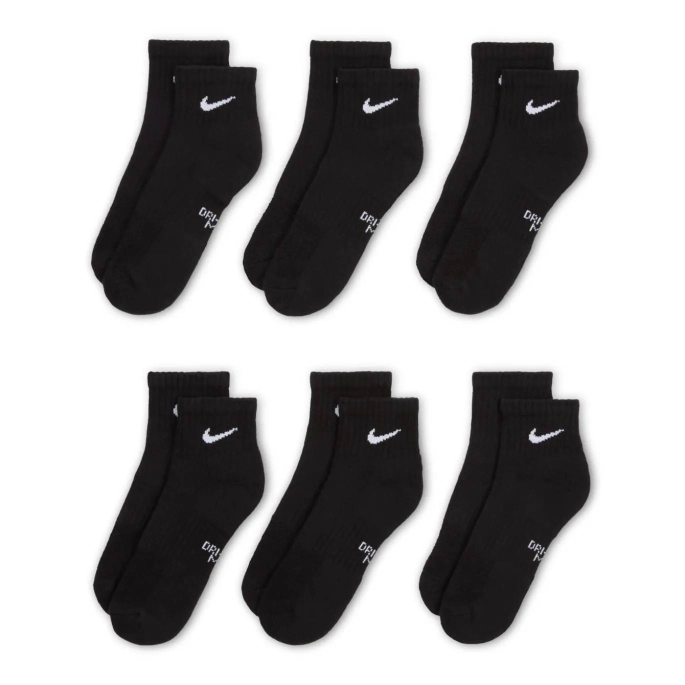 Nike Everyday Enkelsokken 6-Pack Kids Zwart Wit