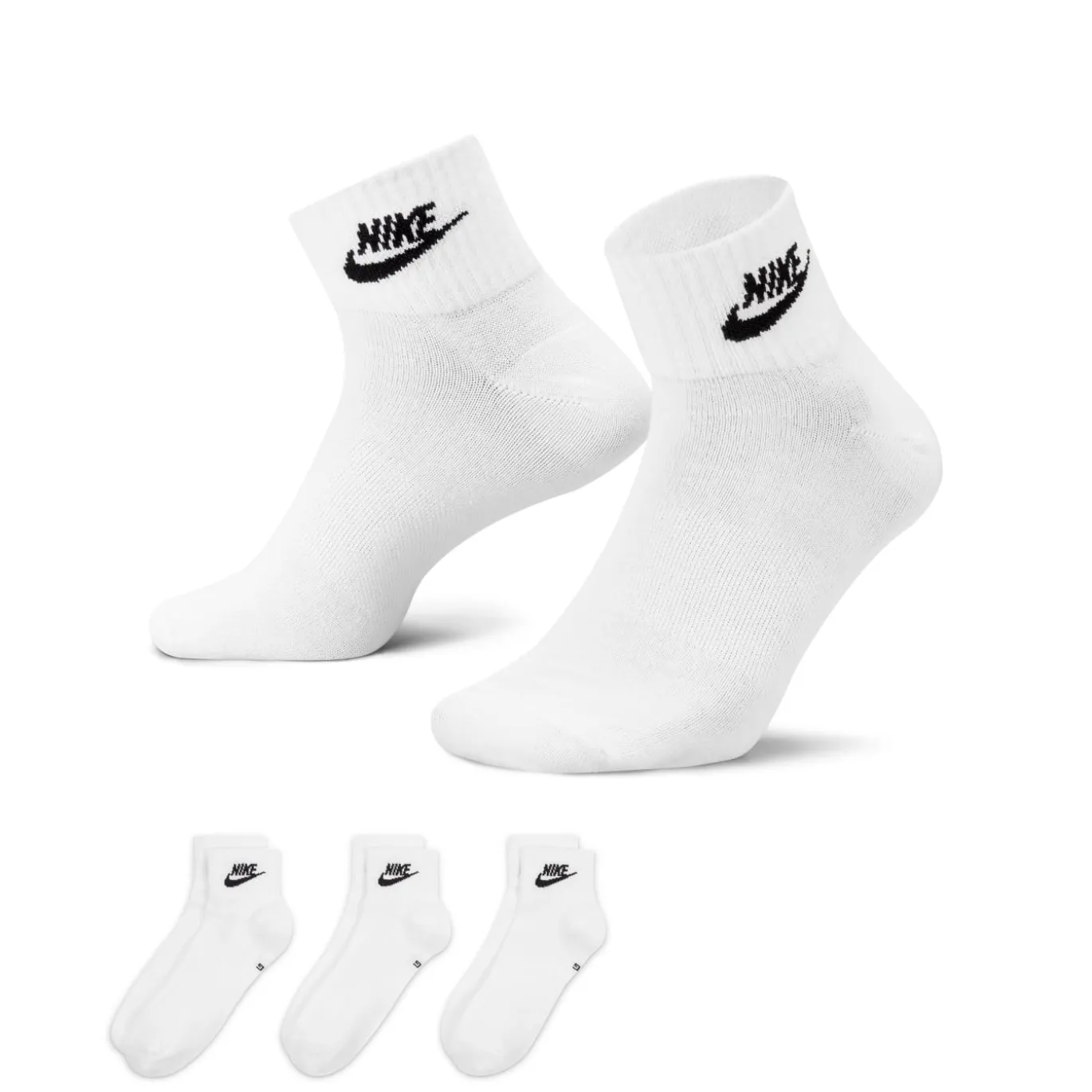Nike Everyday Essential Enkelsokken 3-Pack Wit Zwart