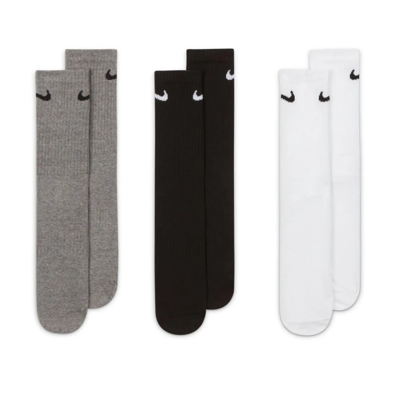 Nike Everyday Lightweight Crew Sportsokken 3-Pack Grijs Zwart Wit
