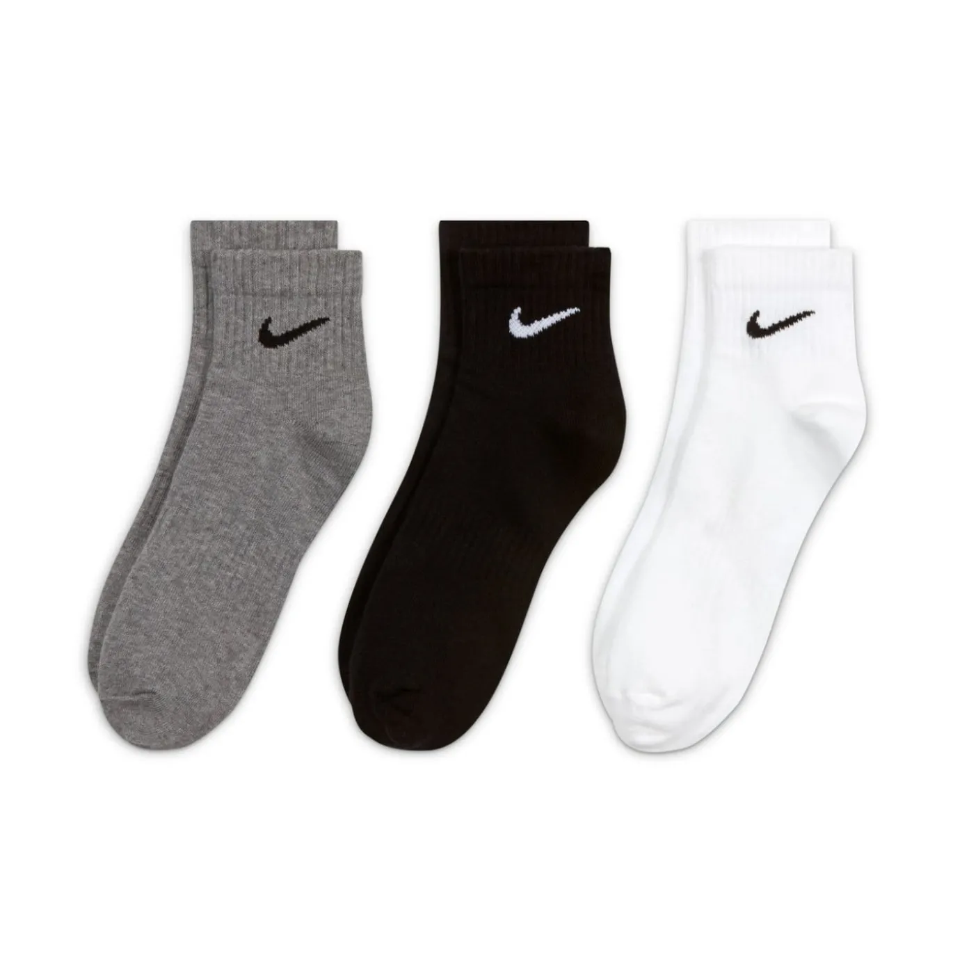 Nike Everyday Lightweight Enkelsokken 3-Pack Grijs Zwart Wit