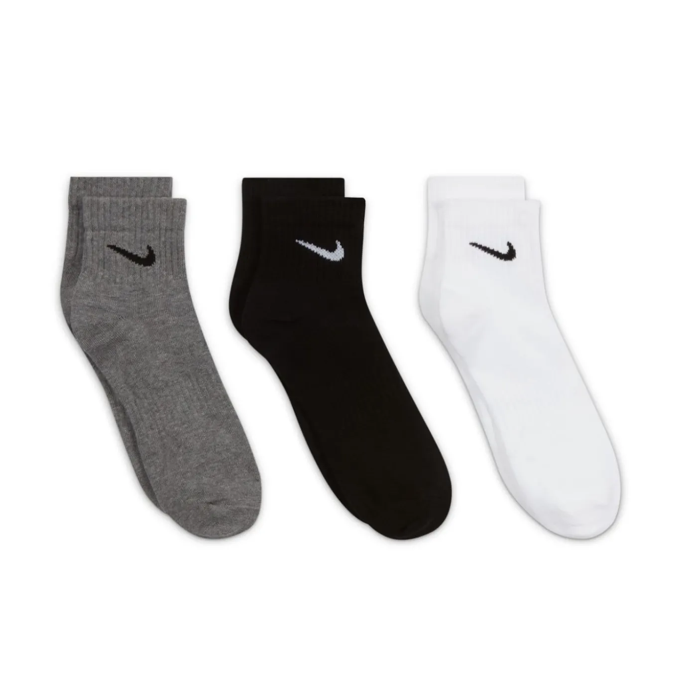Nike Everyday Lightweight Enkelsokken 3-Pack Grijs Zwart Wit