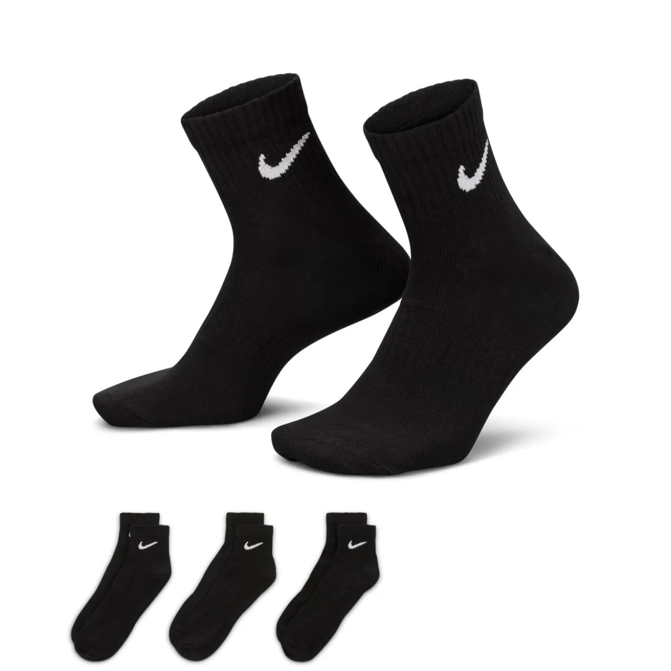 Nike Everyday Lightweight Enkelsokken 3-Pack Zwart Wit