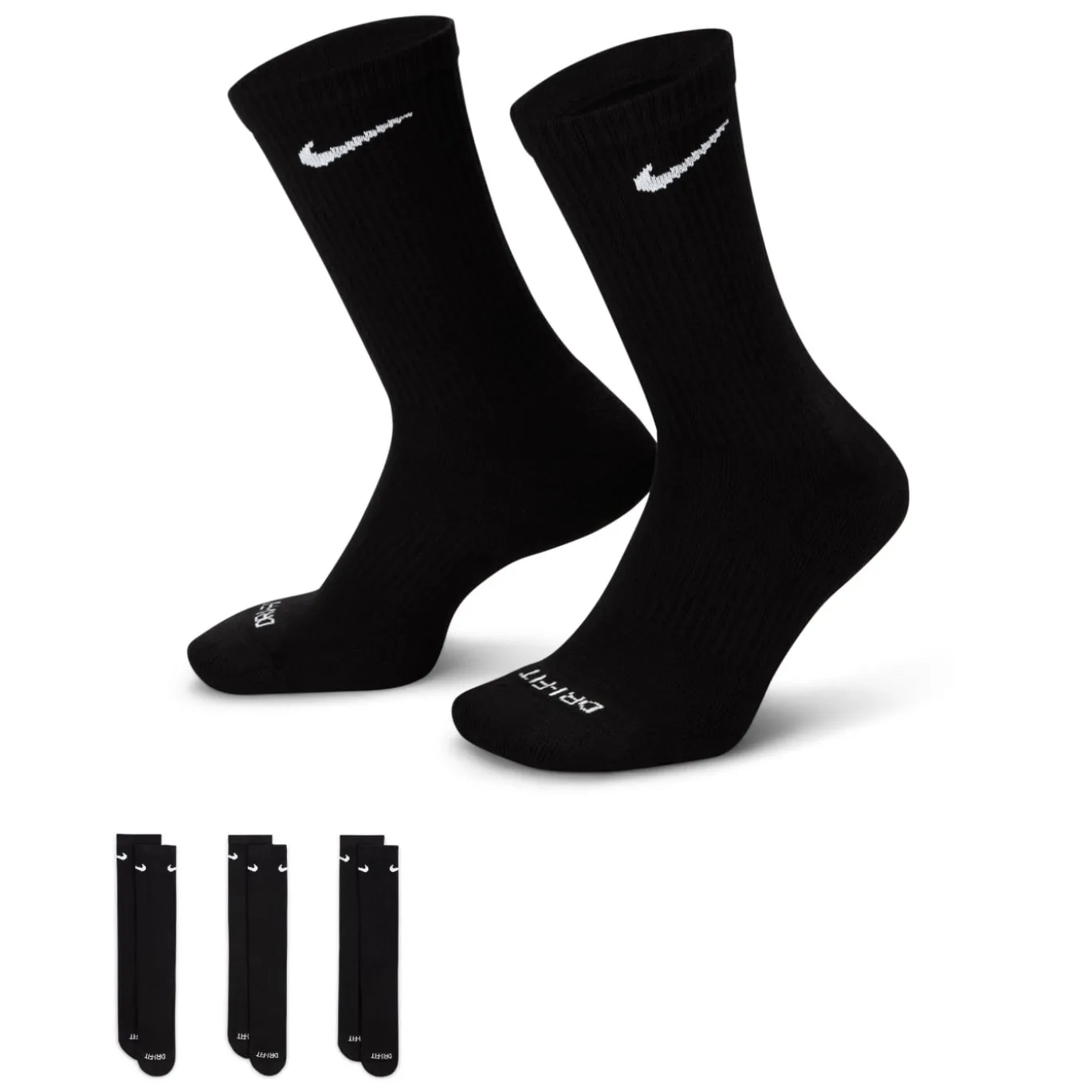 Nike Everyday Plus Cushioned Crew Sportsokken 3-Pack Zwart Wit