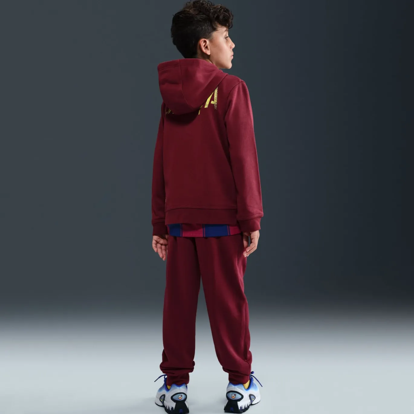 Nike FC Barcelona Club Fleece Joggingbroek 2025-2026 Kids Donkerrood Geel