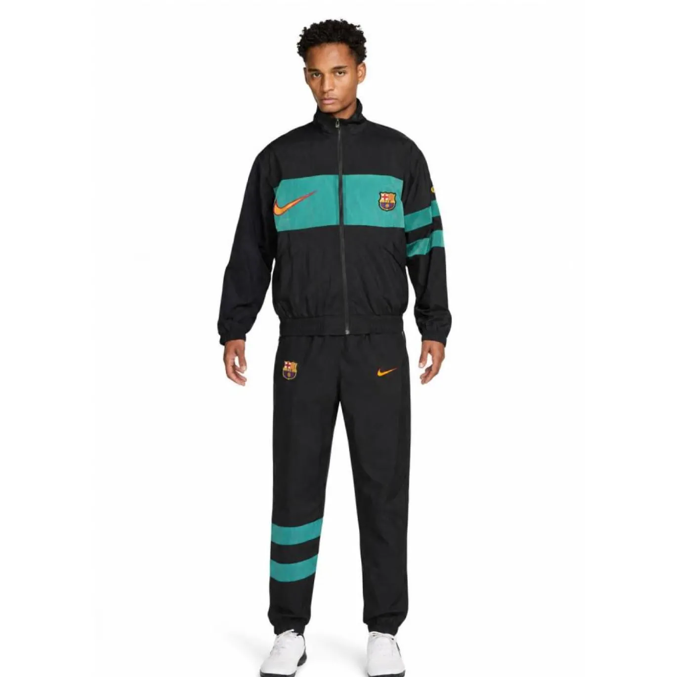 Nike FC Barcelona Repel Woven Trainingspak 1996 Zwart Lichtgroen Goudgeel