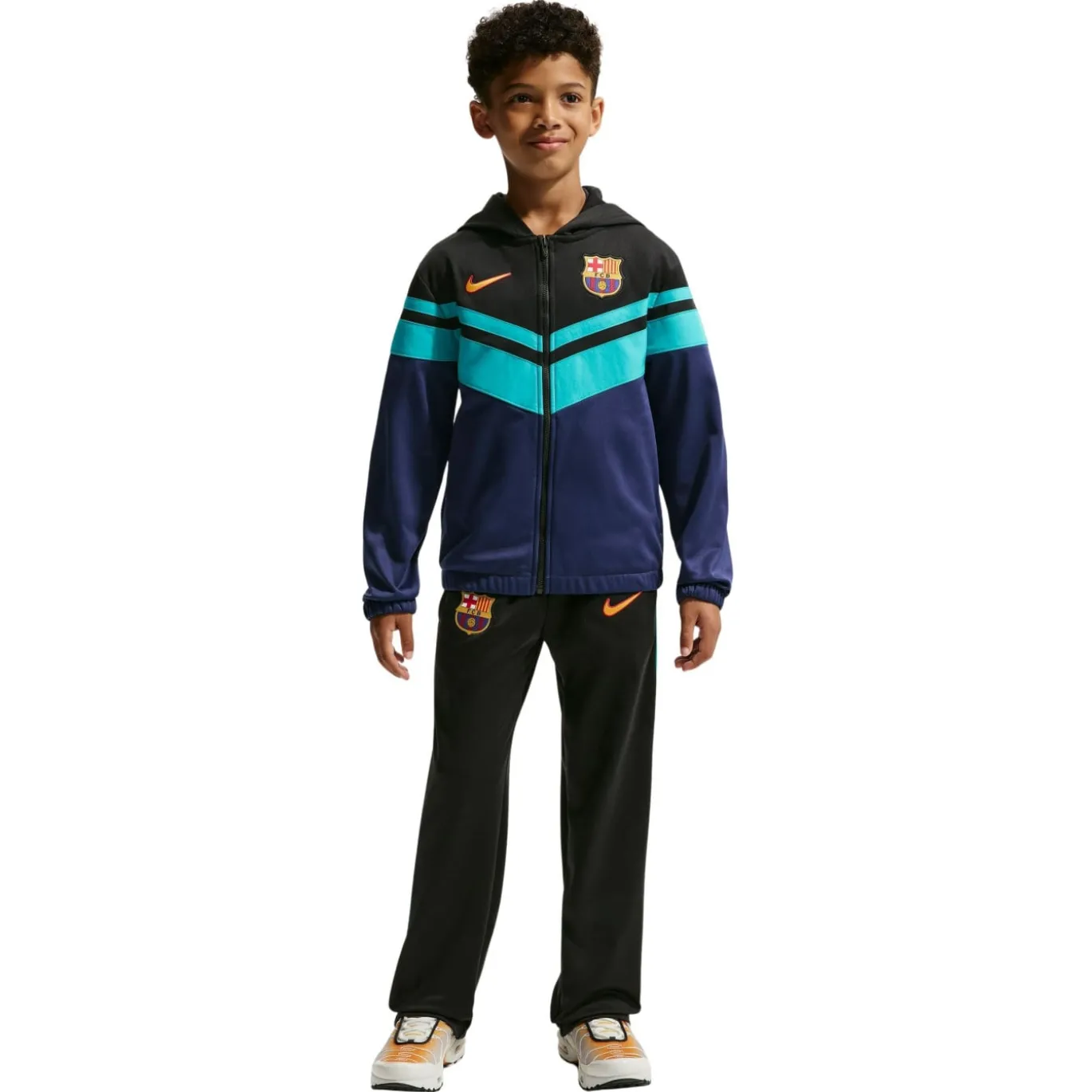 Nike FC Barcelona Sportswear Trainingspak 2026-2027 Kids Zwart Donkerblauw Blauwgroen Goudgeel