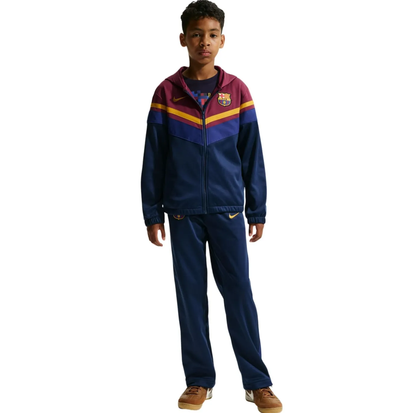 Nike FC Barcelona Sportswear Trainingspak 2026-2027 Kids Donkerblauw Rood Geeloranje