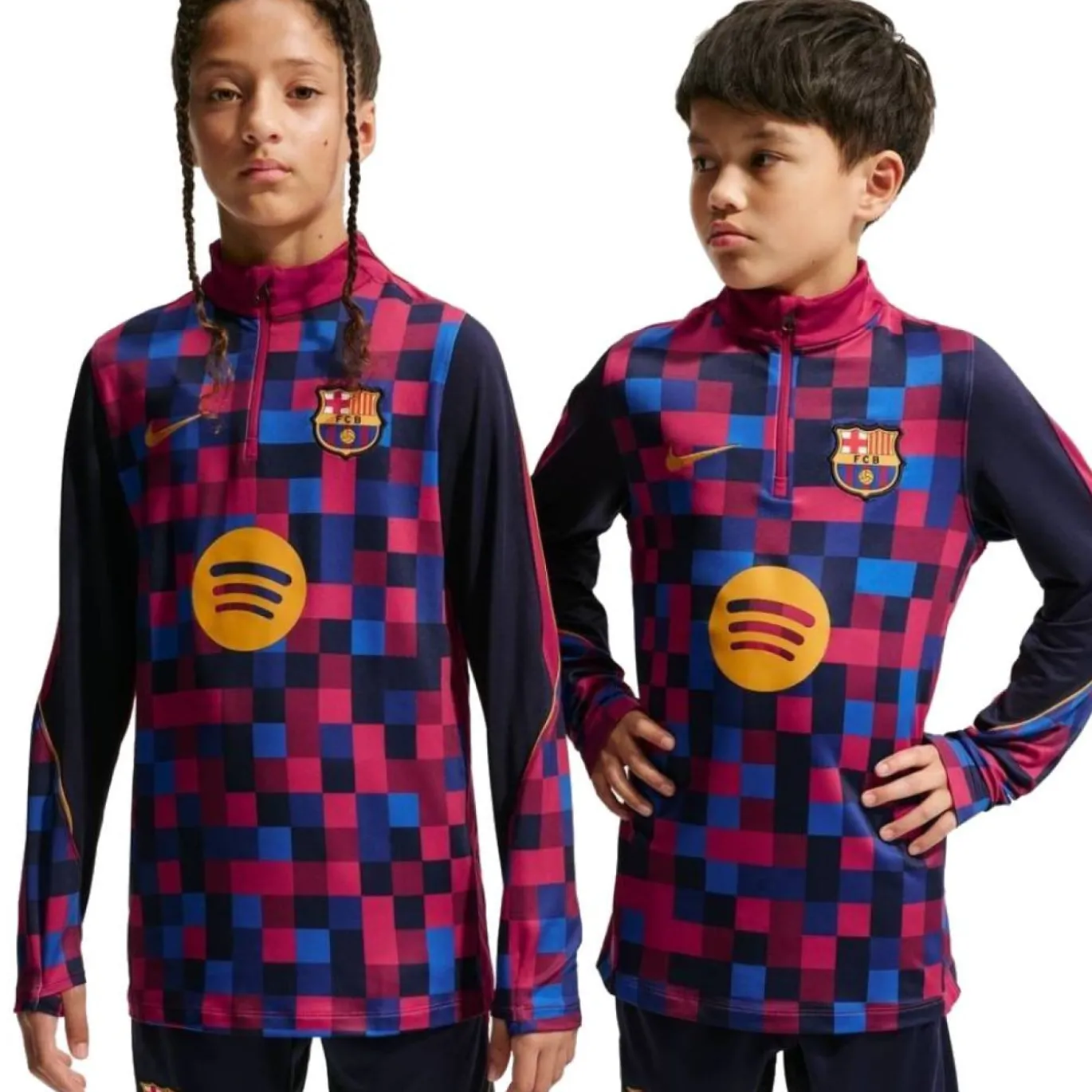 Nike FC Barcelona Strike Pre-Match Trainingstrui 1/4-Zip 2026-2027 Kids Rood Donkerblauw Geel