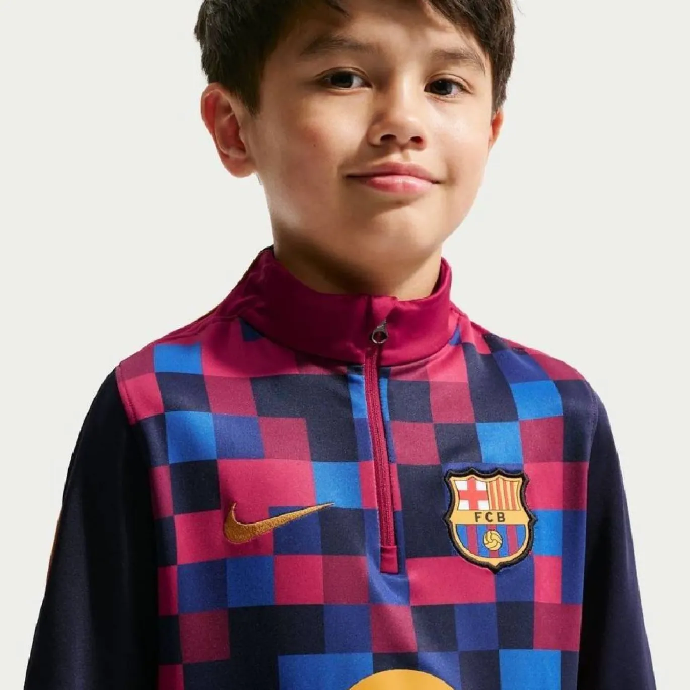 Nike FC Barcelona Strike Pre-Match Trainingstrui 1/4-Zip 2026-2027 Kids Rood Donkerblauw Geel