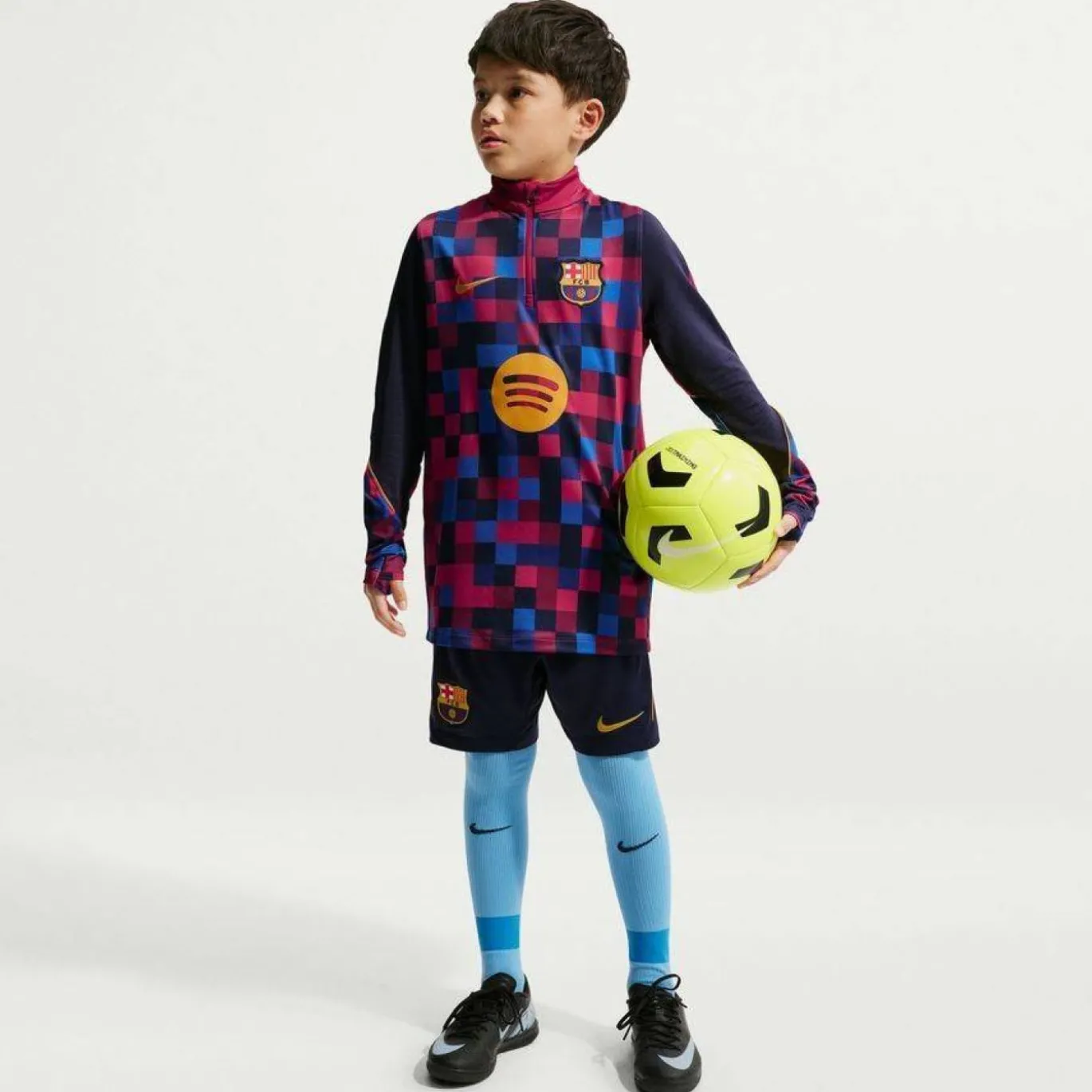 Nike FC Barcelona Strike Pre-Match Trainingstrui 1/4-Zip 2026-2027 Kids Rood Donkerblauw Geel