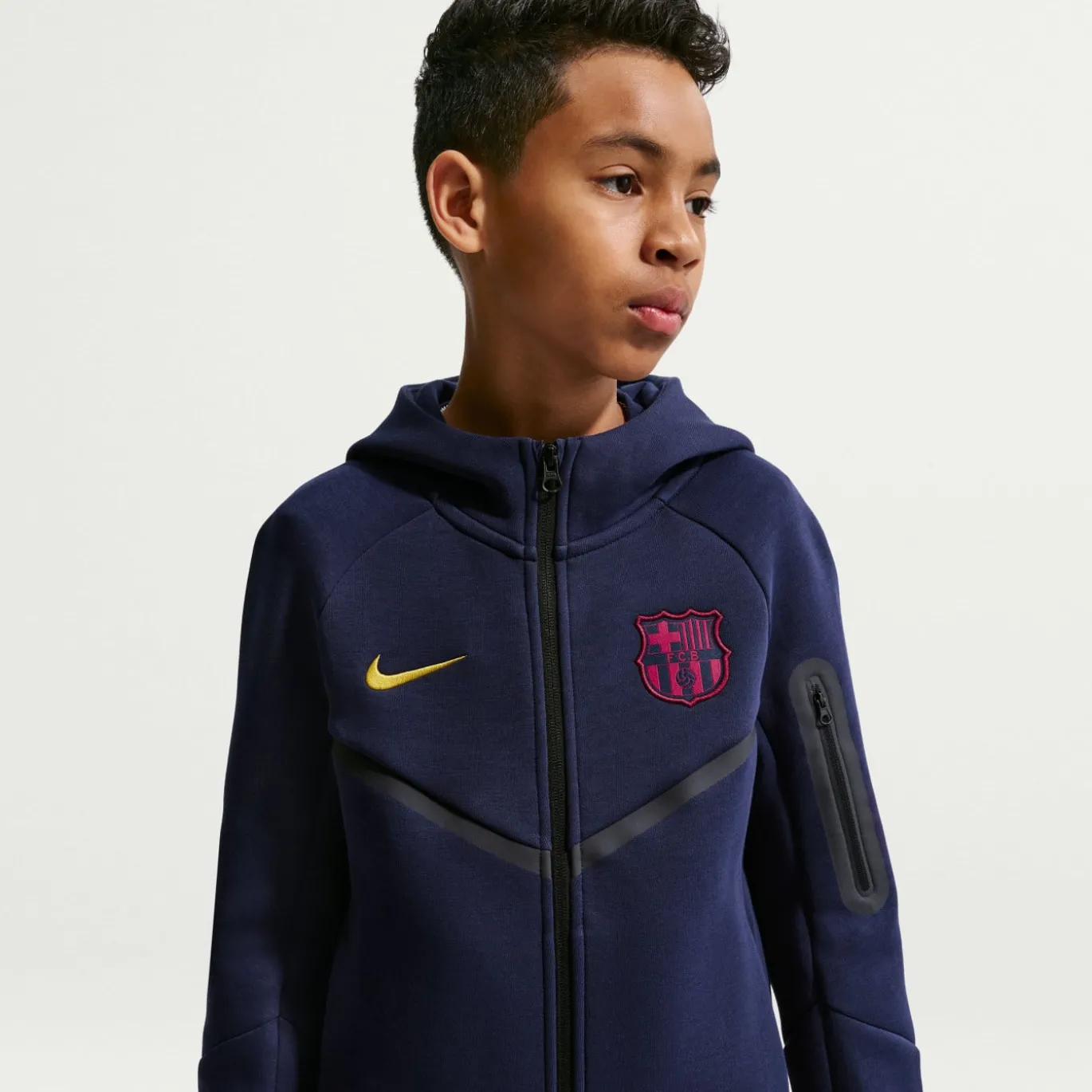 Nike FC Barcelona Tech Fleece Vest 2026-2027 Kids Donkerblauw Zwart Geel Roze
