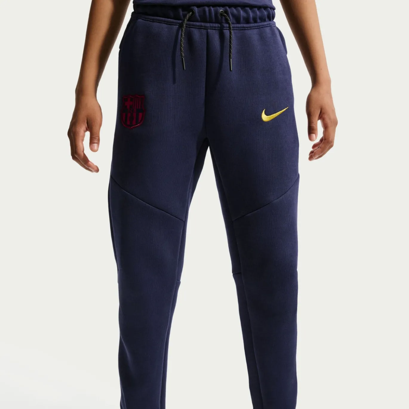 Nike FC Barcelona Tech Fleece Joggingbroek 2026-2027 Kids Donkerblauw Zwart Geel Rood