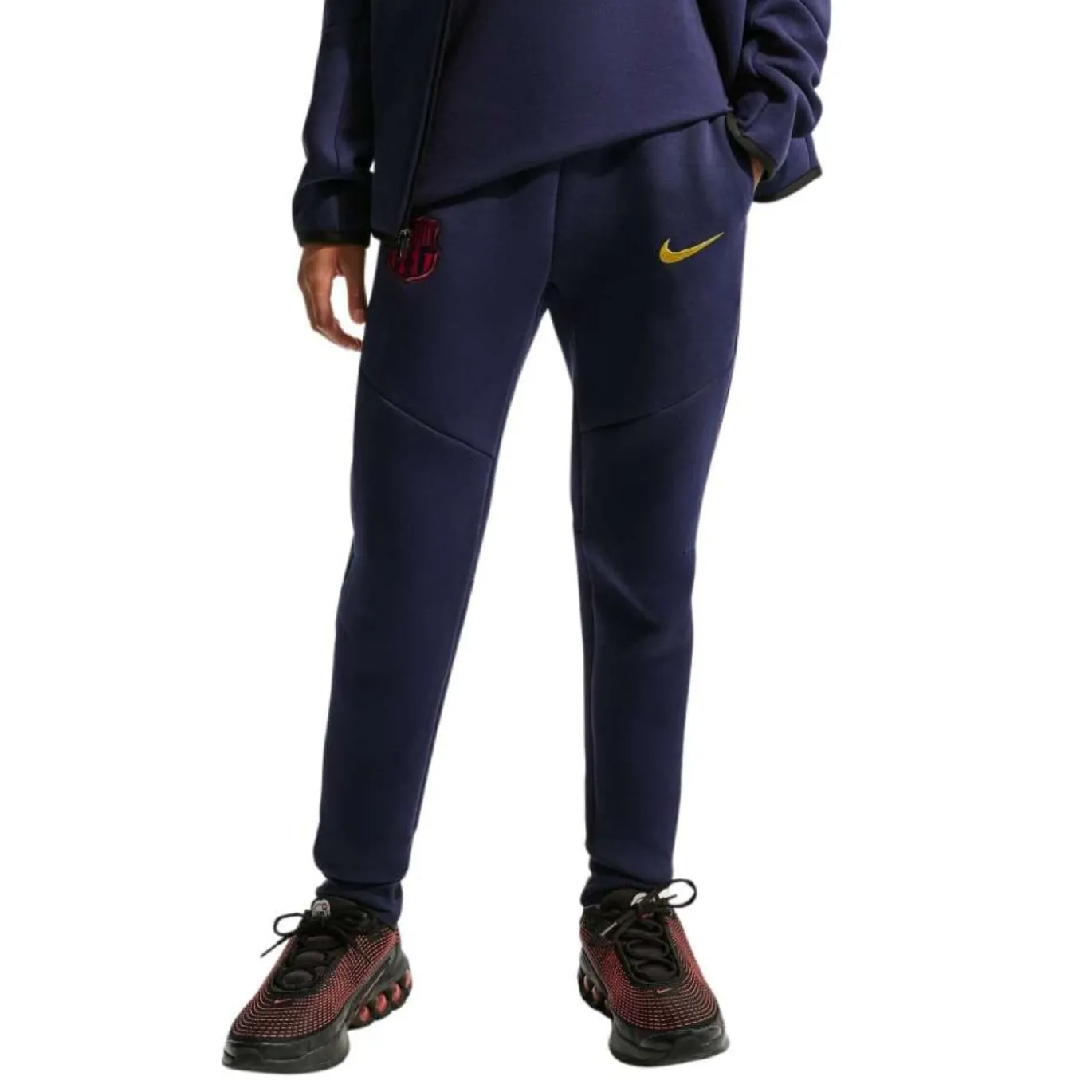 Nike FC Barcelona Tech Fleece Joggingbroek 2026-2027 Kids Donkerblauw Zwart Geel Rood