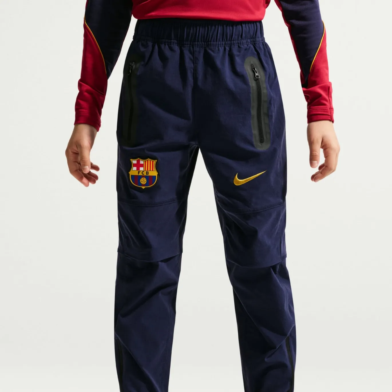 Nike FC Barcelona Tech Woven Trainingsbroek 2026-2027 Kids Donkerblauw Geel