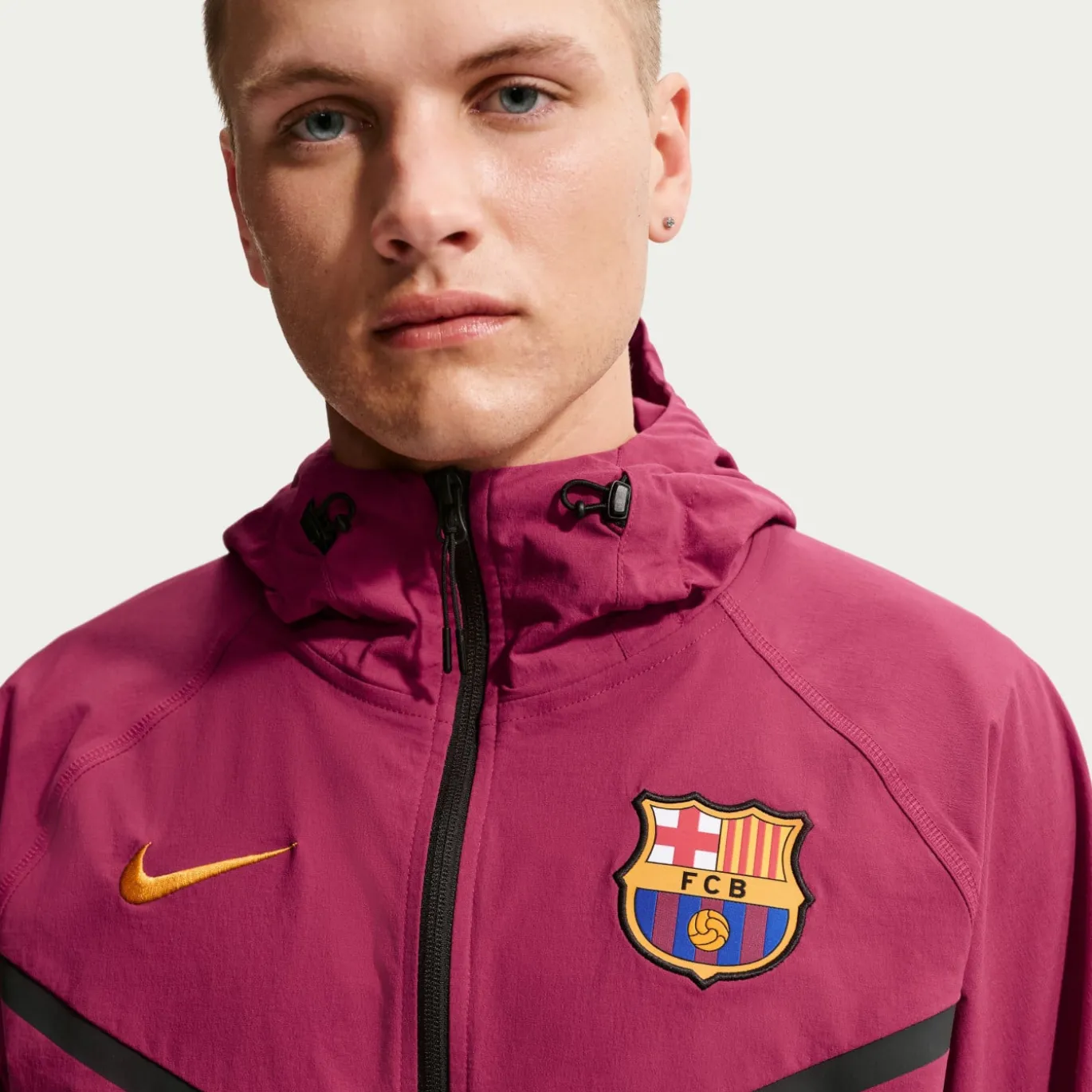 Nike FC Barcelona Tech Woven Trainingspak Hooded Full-Zip 2026-2027 Rood Donkerblauw Geel