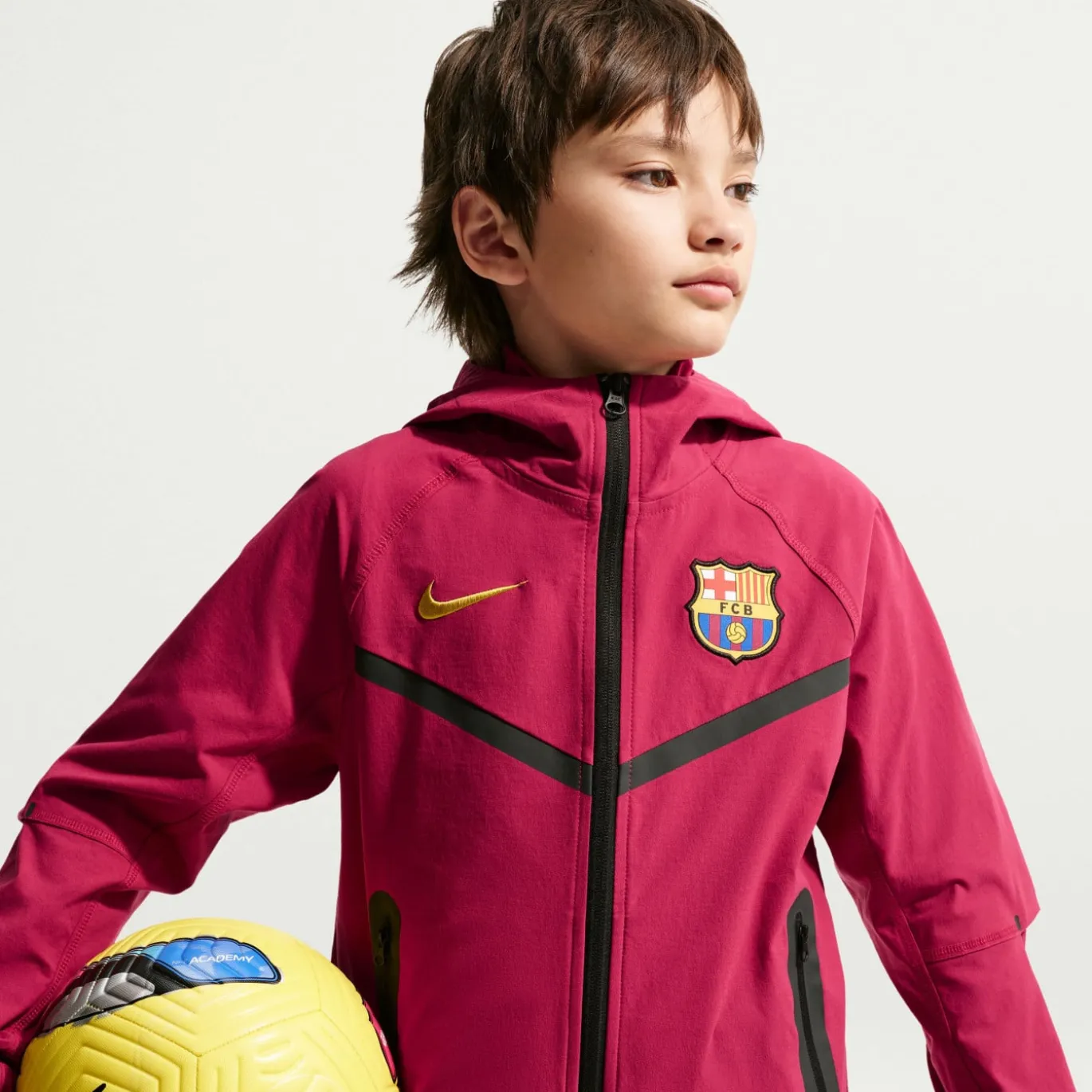 Nike FC Barcelona Tech Woven Windrunner Jack 2026-2027 Kids Rood Geel Zwart